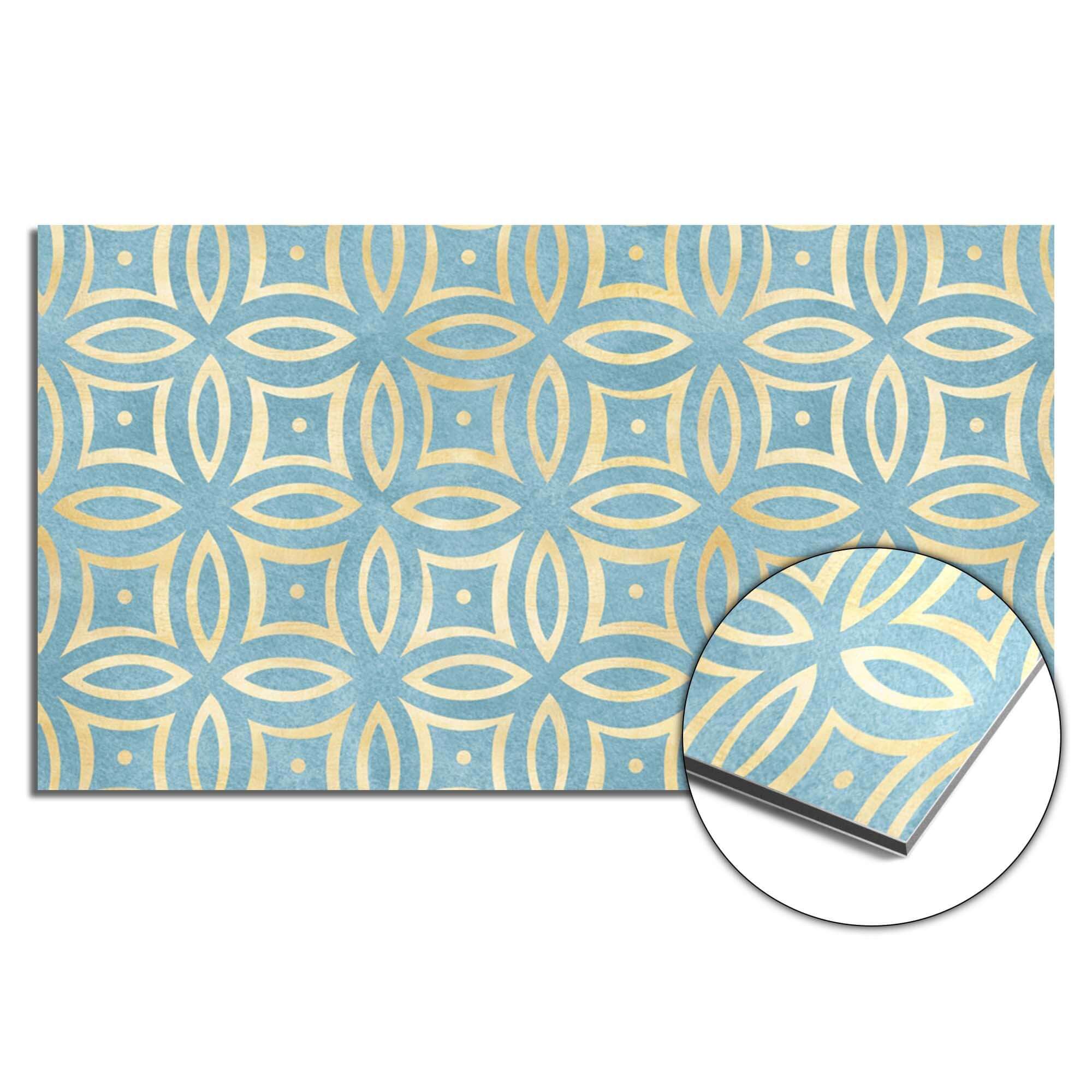 Petal Illusion Blue Spritzschutz mit elegantem Blumen- und Kreismuster, perfekt für Küchenspritzschutz oder Spritzwanddekor.