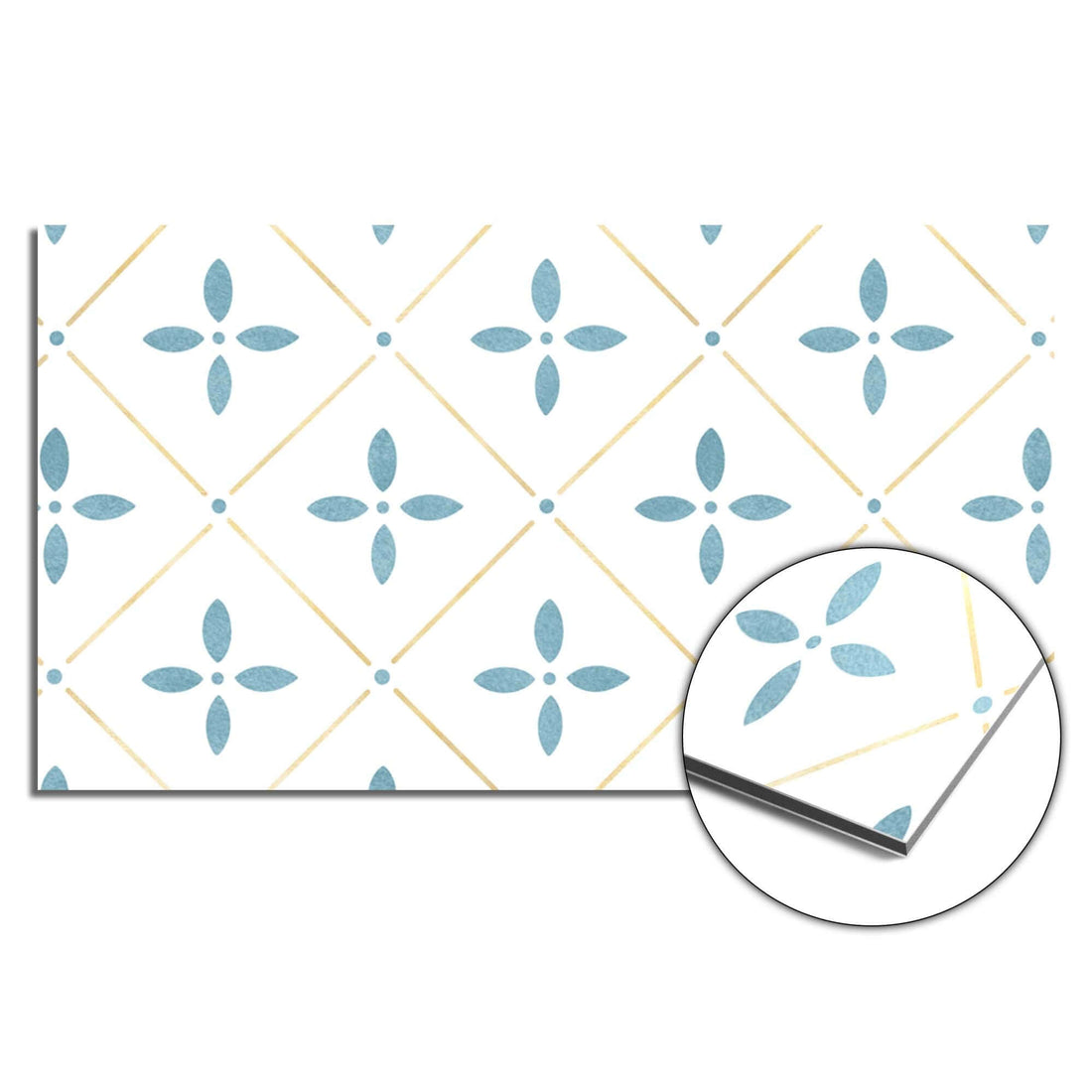 Starline White Tile Splash Screen mit weiß-blau-goldenem Muster für den Schutz der Küche, beinhaltet Splash Wall und Kitchen Splash Screen.