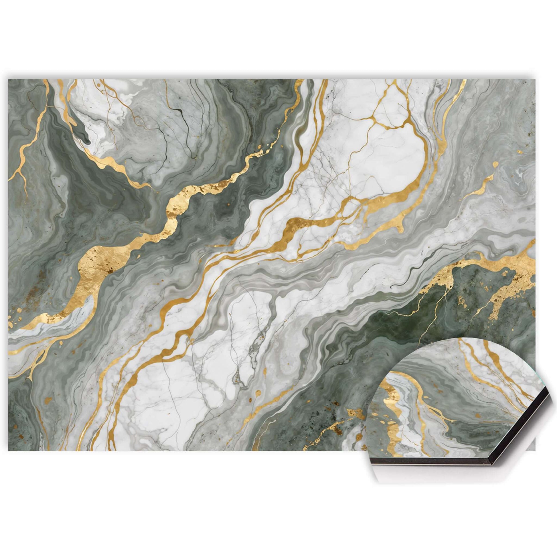 Detail von Luxurious Marble Green Spritzschutz mit grünem Marmor und goldenen Adern