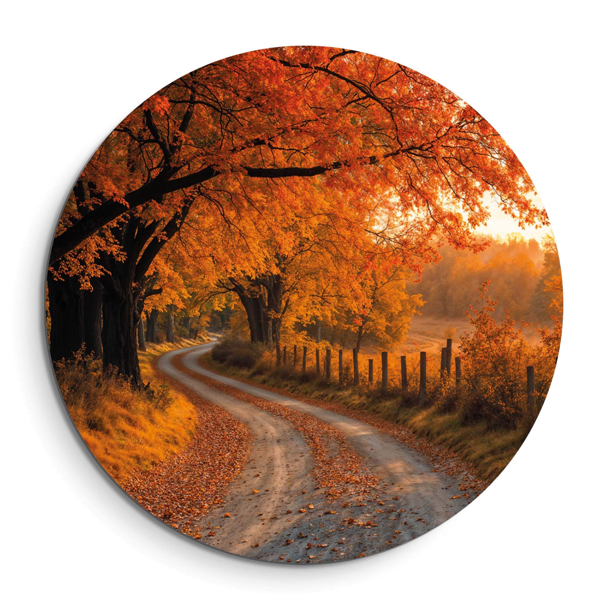 Herbstkurve - Wandbild mit Herbstlandschaft, goldenen Blättern und kurvenreicher Straße. Perfekte Wanddekoration für jedes Interieur.