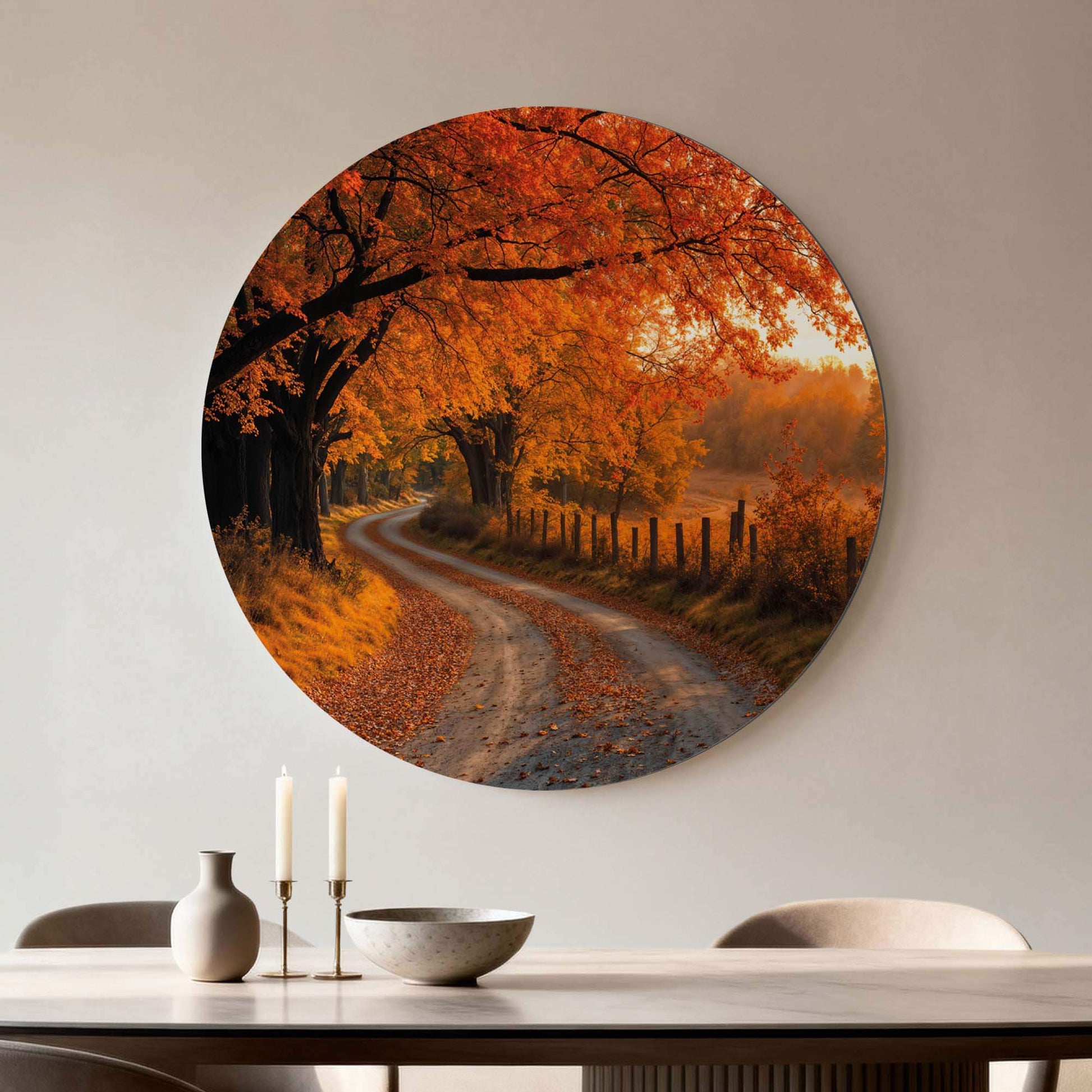 Autumn Curve - Wandbild mit Herbstlandschaft und gewundenem Pfad, ideal für Küche, Esszimmer und Wohnzimmer. Wandbilder für eine warme Atmosphäre.