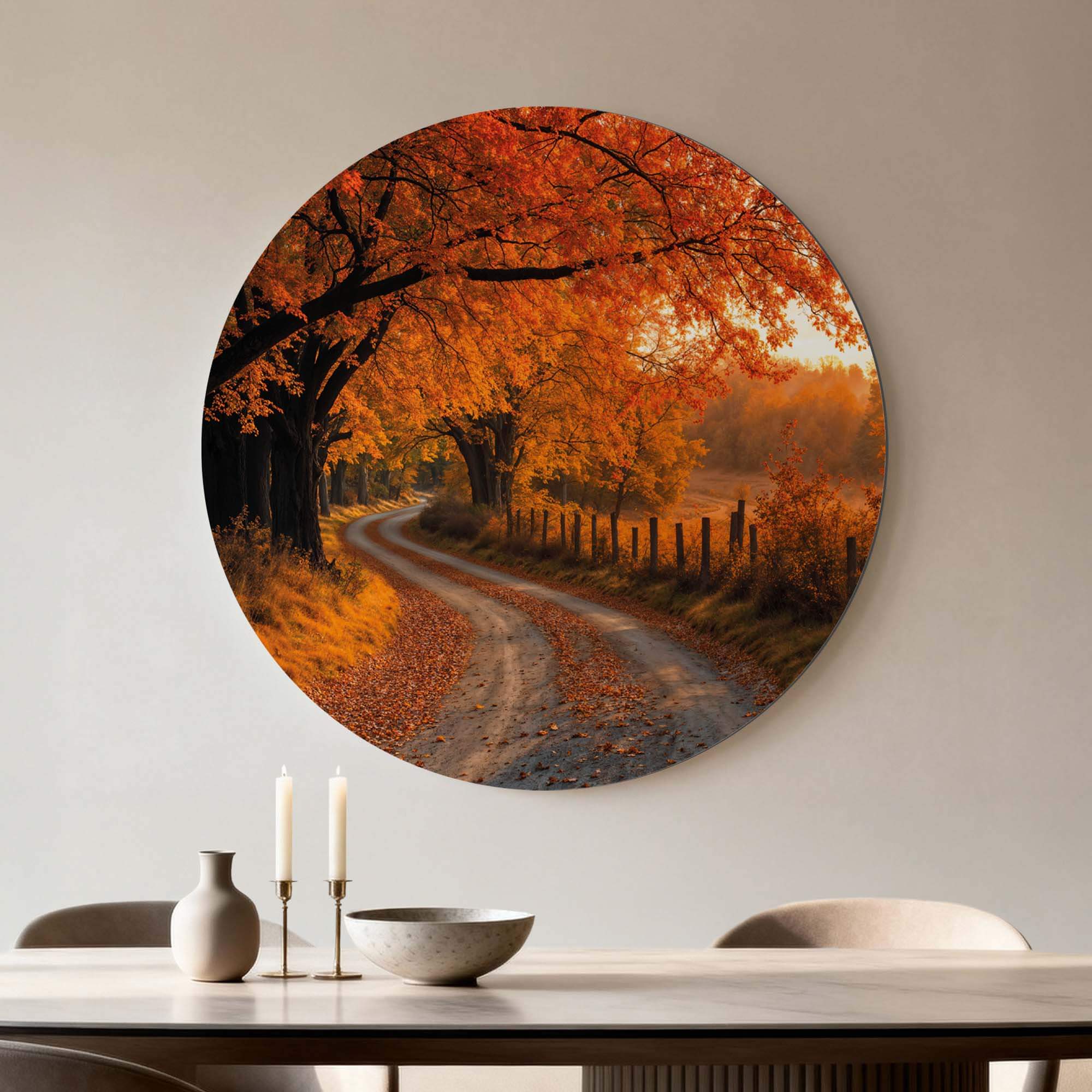 Autumn Curve - Wandbild mit Herbstlandschaft und gewundenem Pfad, ideal für Küche, Esszimmer und Wohnzimmer. Wandbilder für eine warme Atmosphäre.