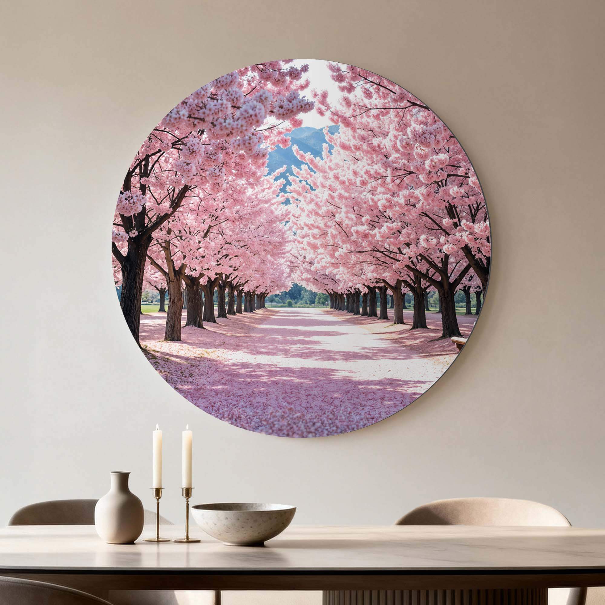 Blossom Avenue - Wandbild mit rosa Blüten, ideal für Küche oder Esszimmer. Bringen Sie Ruhe und Romantik mit diesem Wandbild.