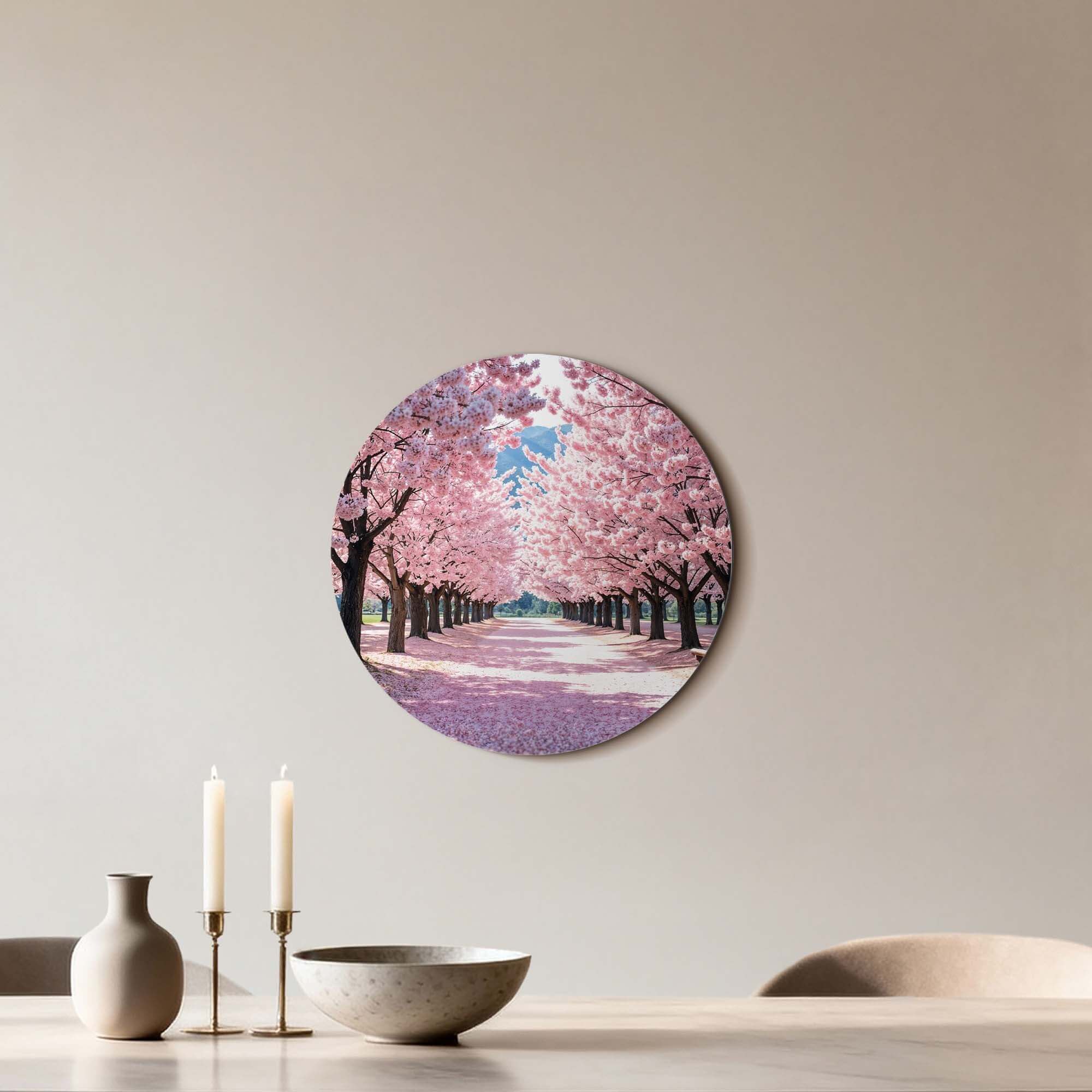 Blossom Avenue - Wandbild mit rosa Blüten entlang eines verträumten Weges, perfekt für Küche, Esszimmer oder Flur. Wandbild Wandbild Dekoration.