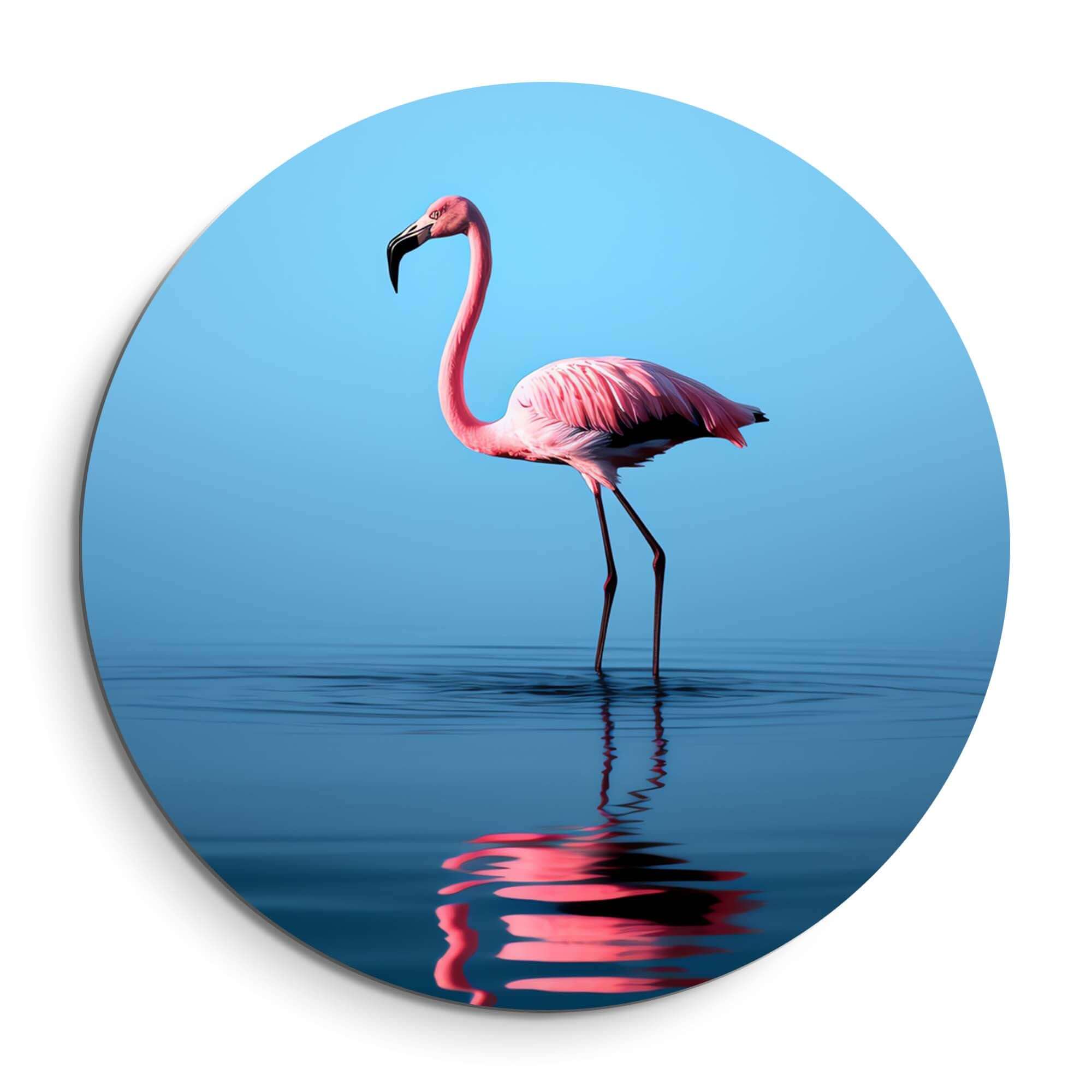 Blush Reflection - Wandbild mit einem rosa Flamingo in verspiegeltem Wasser, perfekt für moderne Küchen.