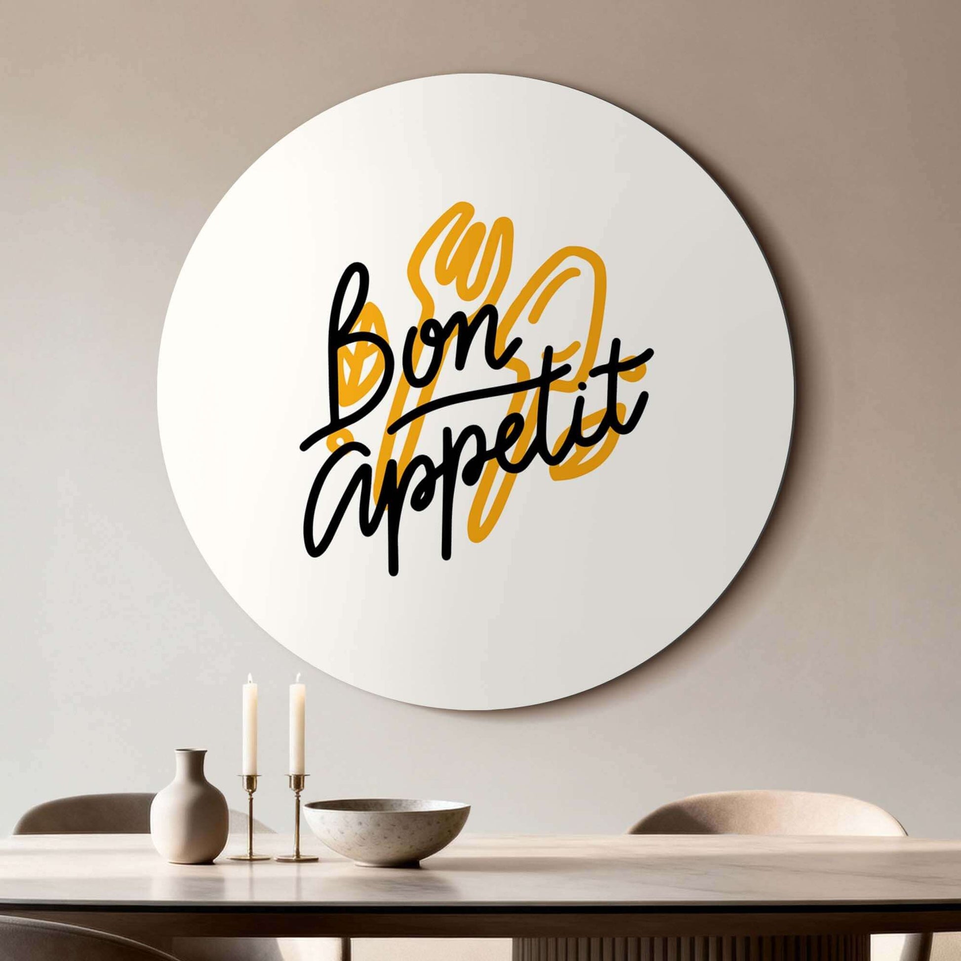 Bon Appetit Classic - Wandbild mit handgeschriebenem Text in einem modernen Esszimmer, perfekt für jede Küche. Wandbild Dekor, Wandbild Design.