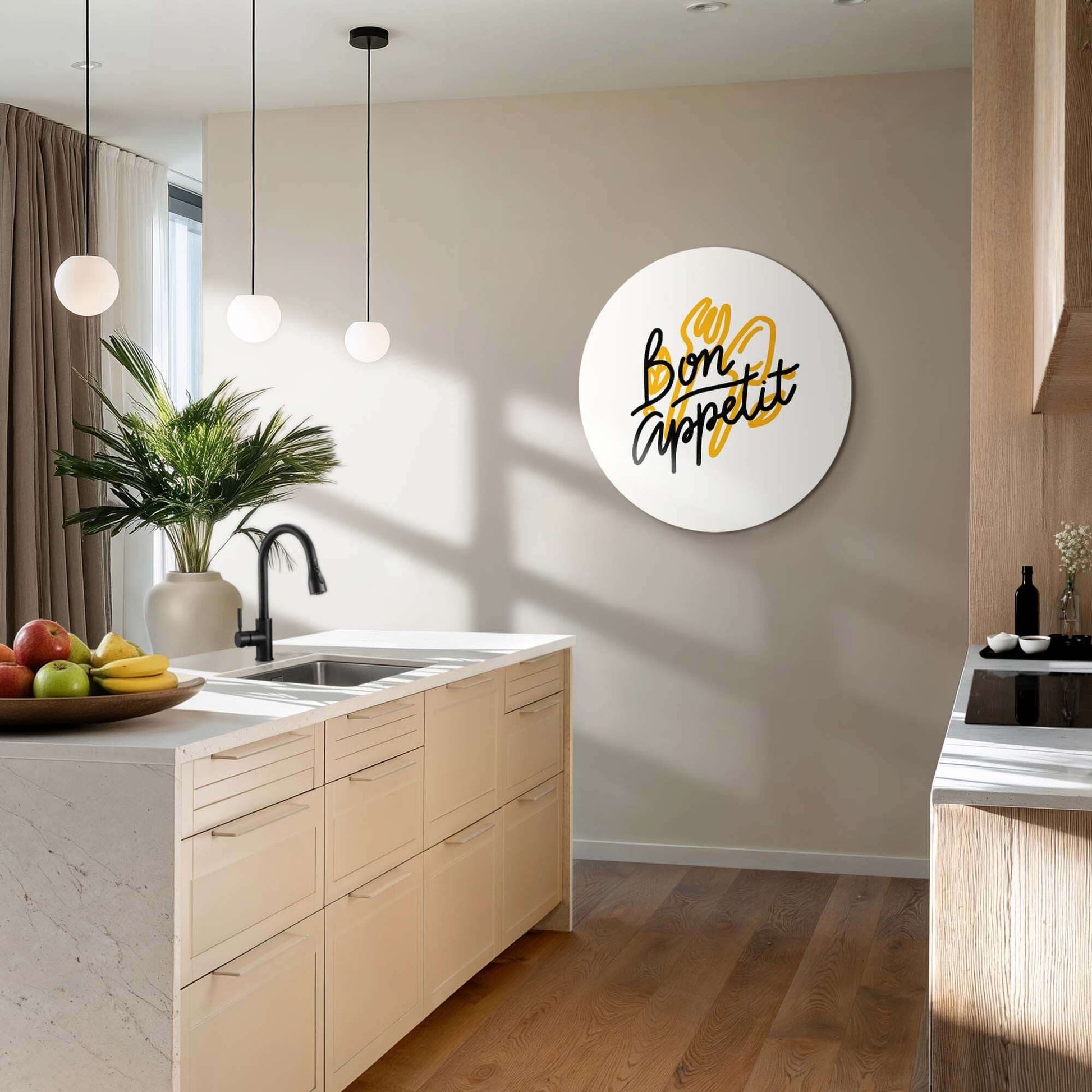Bon Appetit Classic - Wandbild mit handgeschriebenem Text in einer modernen Küche. Wandbilder und Wandbild für stilvolle Dekoration.