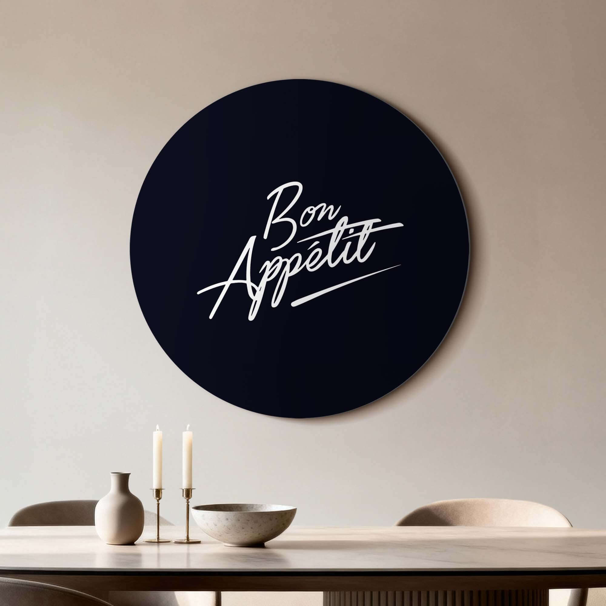 Bon Appétit Midnight Edition - Wandbild in schwarzer und weißer Schrift, perfekt für Küchen und Esszimmer. Stilvolle Wandbilder und Wandbilddekoration.