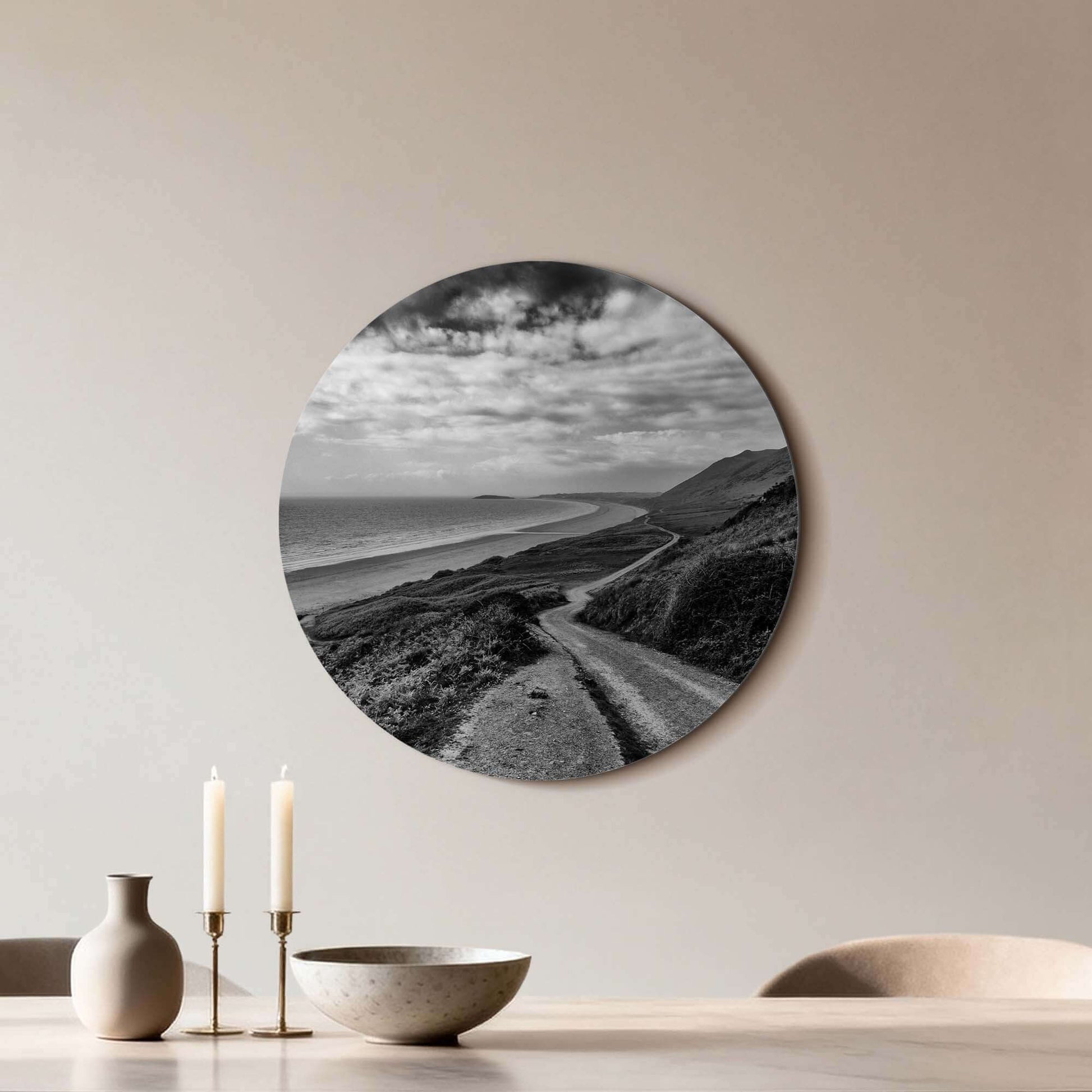 Coastal Path - Wandbild Schwarzer und weißer Wandbild mit Küstenpfad, Meer und Horizont. Perfekte Wanddekoration für die Küche oder den Essbereich. Wandbilder.