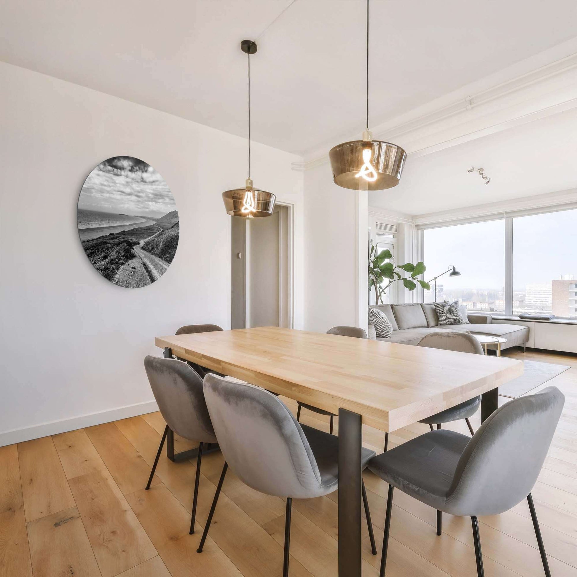 Küstenpfad - Wandbild, schwarzer und weißer Wandbild mit Küstenpfad, Meer und Horizont, perfekt für Wohnzimmer oder Essbereich. Wandbild Dekoration.