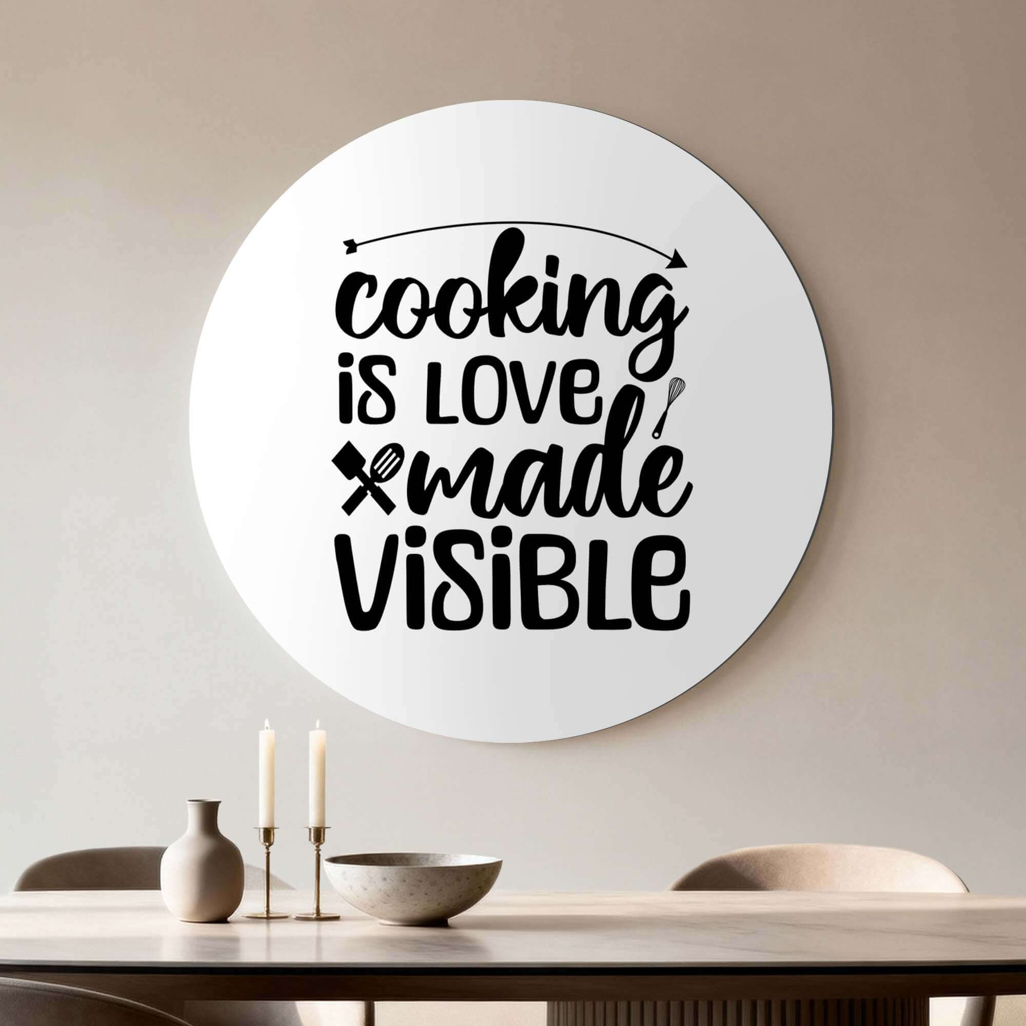 Cooking Made Visible - Wandbild mit dem Text 'Cooking is love made visible', stilvolle Wanddekoration für Küche oder Essbereich.