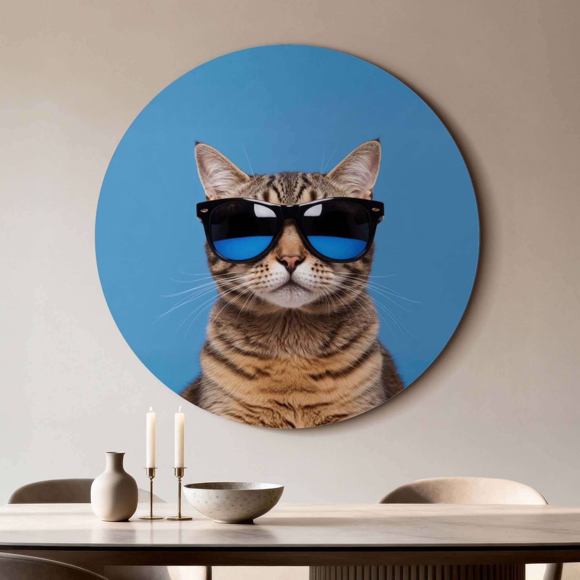Cool Cat Vibes - Wandbild einer Katze mit Sonnenbrille auf einem modernen Wandbild.