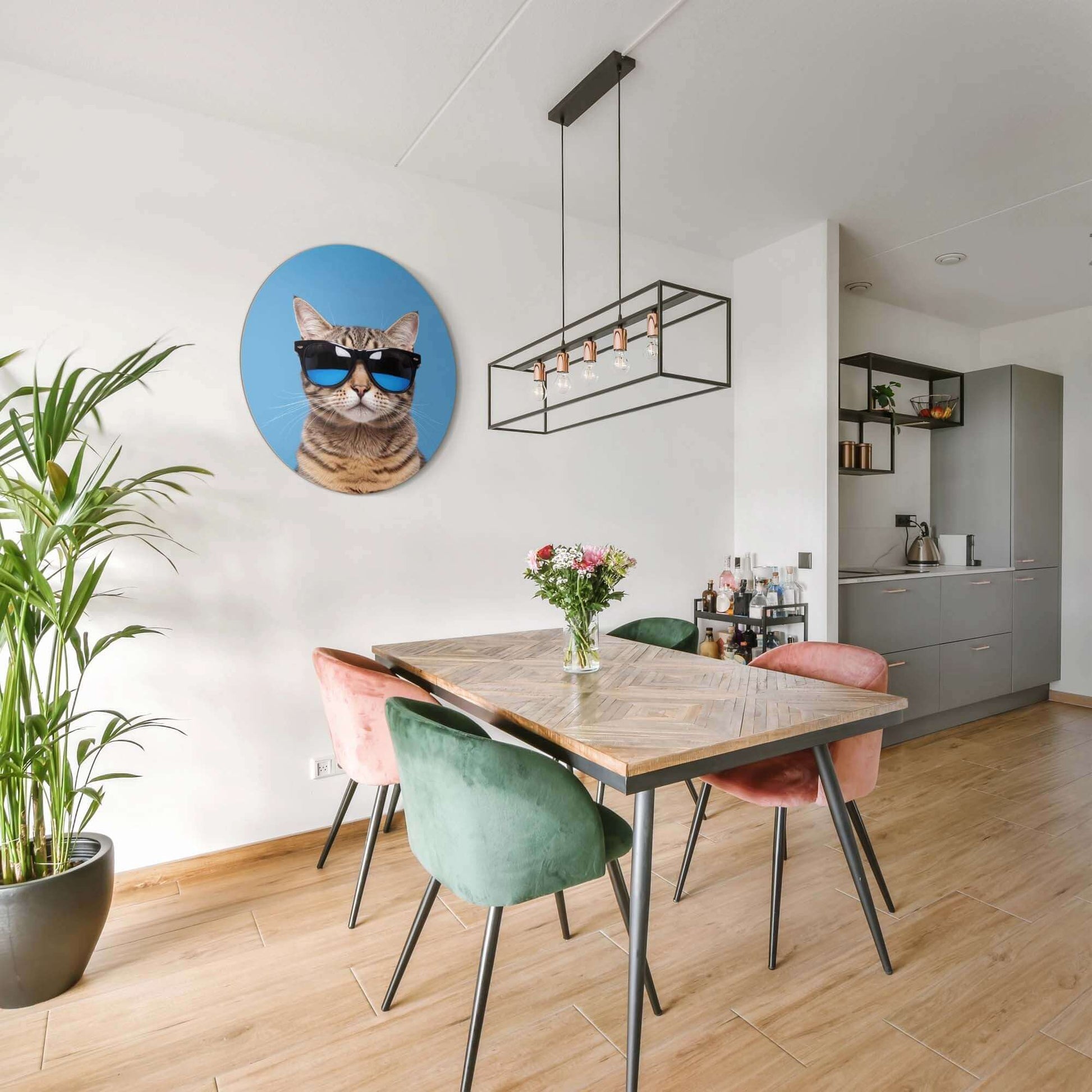 Cool Cat Vibes - Wandbild einer Katze mit Sonnenbrille im modernen Interieur mit Wandbild.