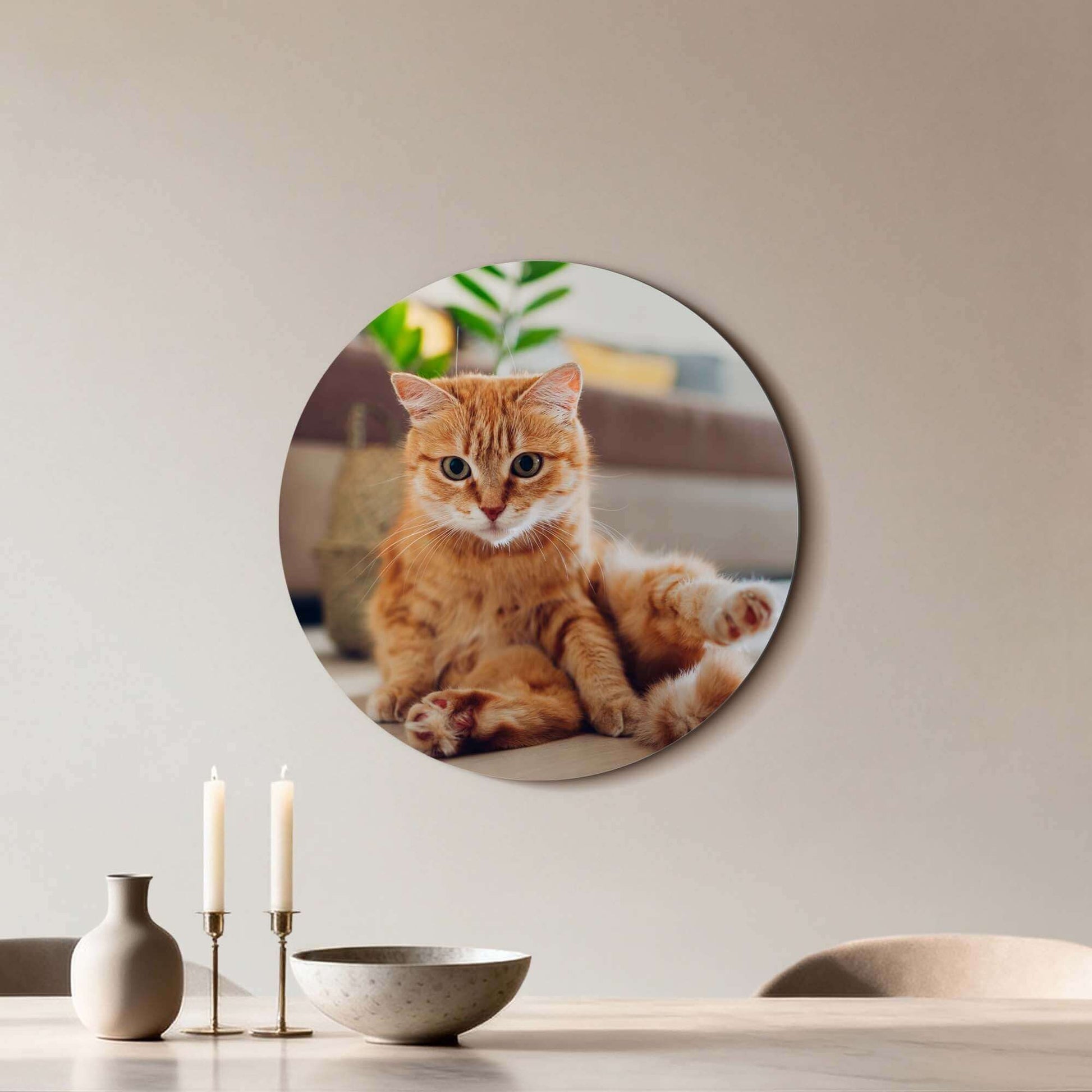 Cozy Charm - Wandbild mit dem Bild einer entspannten Katze, perfekt für die Innendekoration.