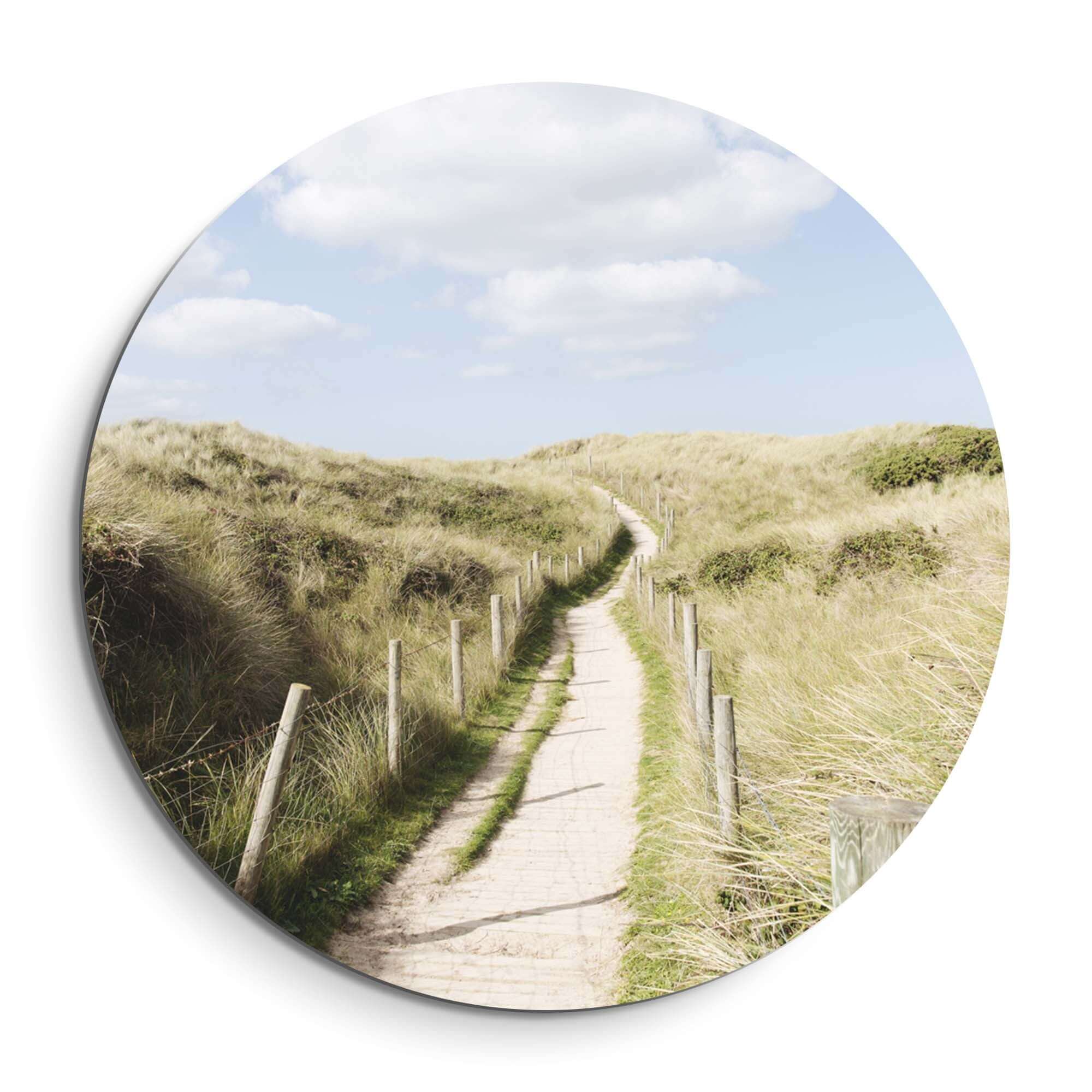 Dune Path - Wandbild mit einem ruhigen Dünenweg in Richtung Meer und sanftem Tageslicht.