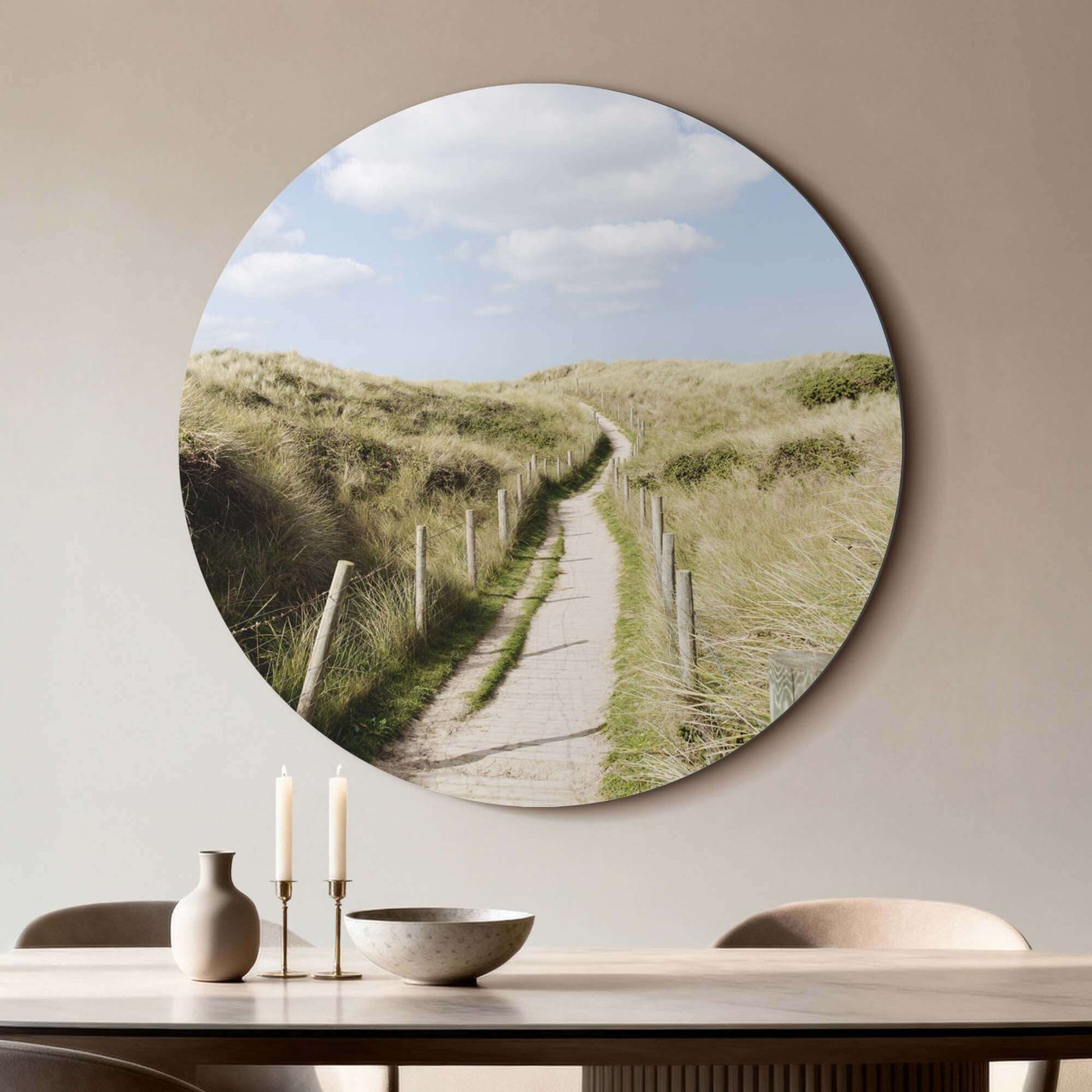 Dune Path - Wandbild, ein heiterer Wandbild mit einem ruhigen Dünenpfad zum Meer.