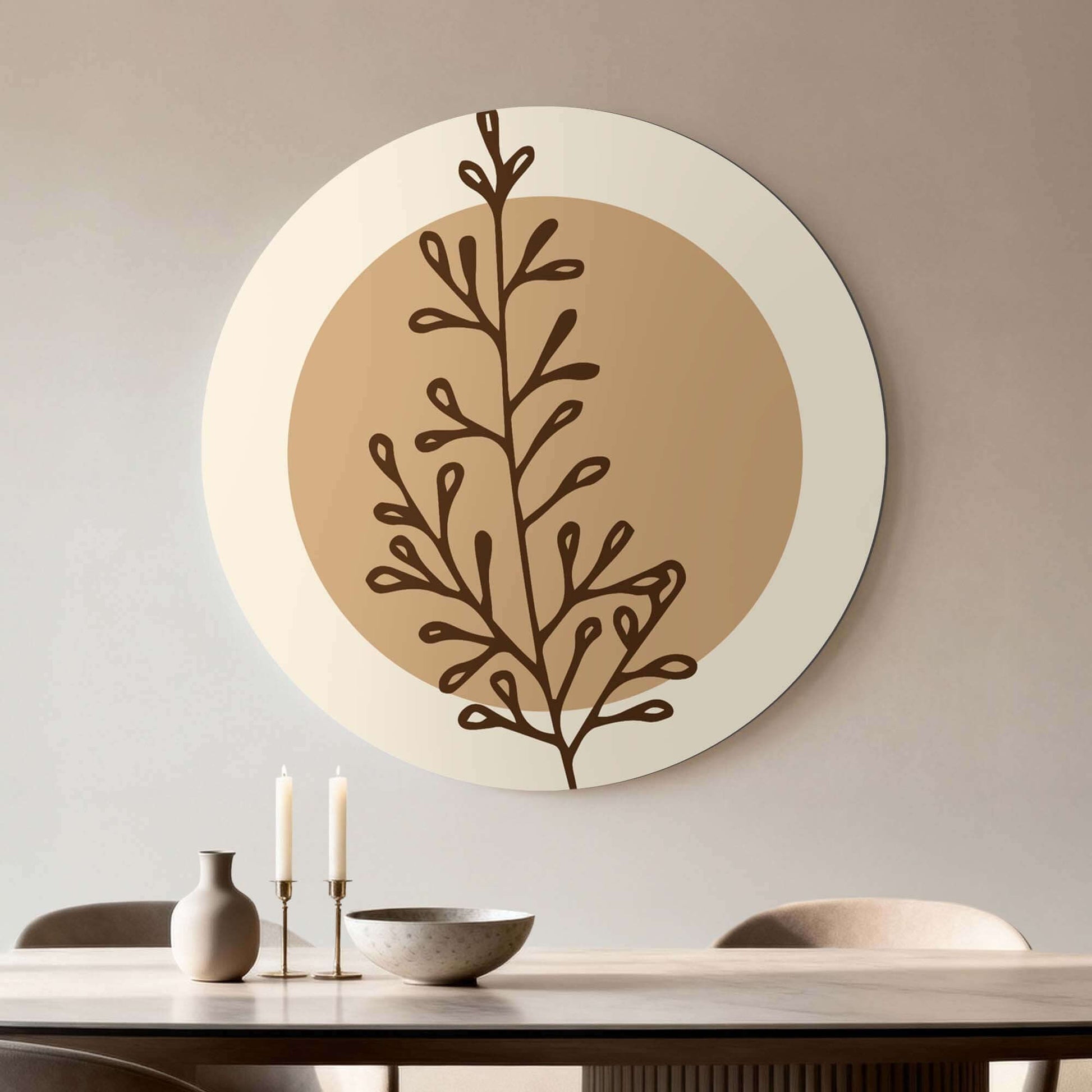 Earthy Branch Form - Wandbild in warmen Erdtönen, minimalistischer Wandbild, perfekt für moderne Küchen- oder Esszimmerdekoration.