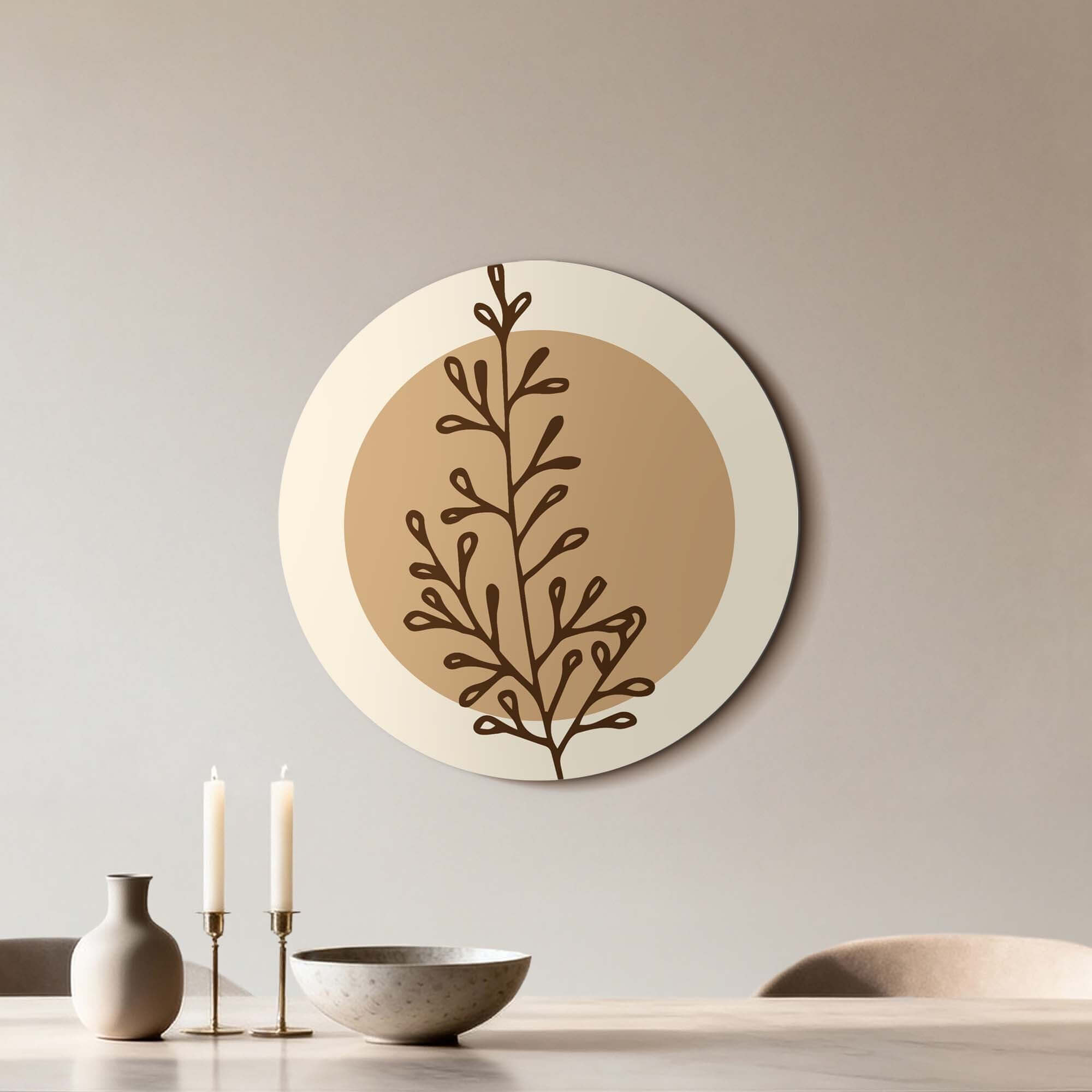 Erdige Zweigform - Wandbild: Ein minimalistischer Wandbild mit warmen Erdtönen und organischer Zweigform. Perfekt für moderne Küchen.