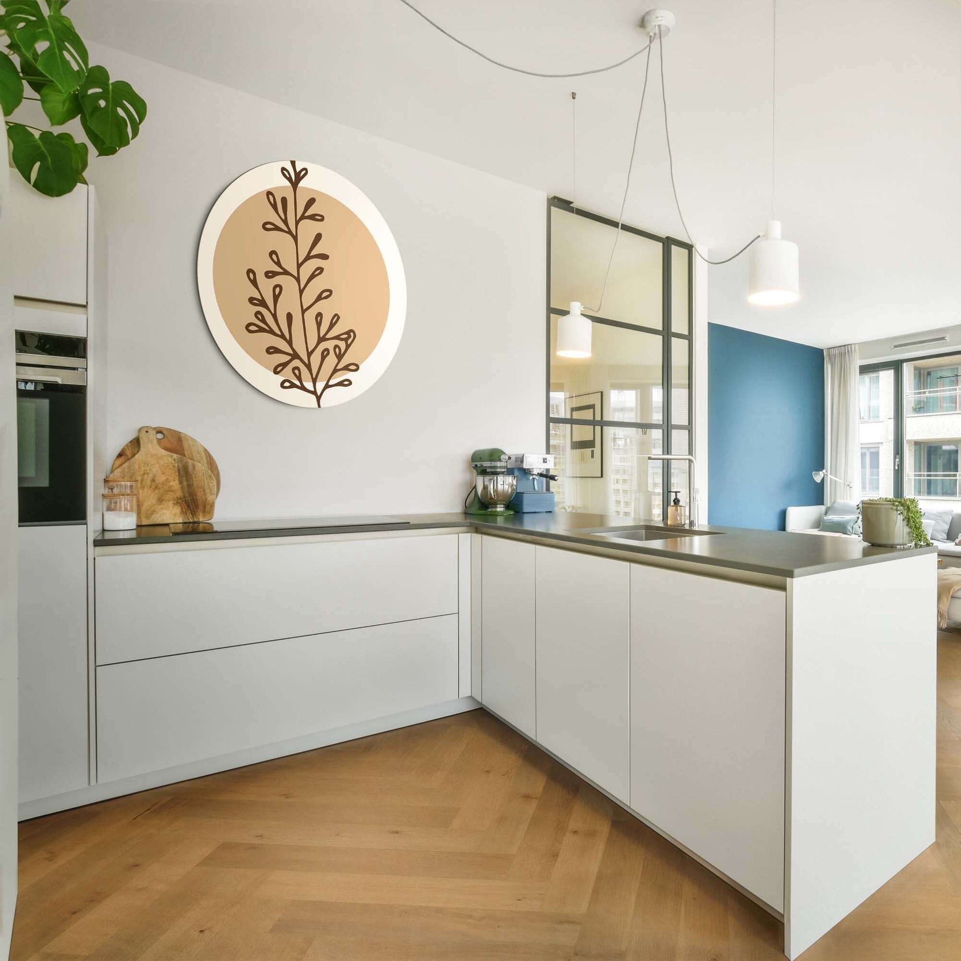 Earthy Branch Form - Wandbild in einer modernen Küche, eine sanfte Fototapete in warmen Erdtönen, Wandbild Dekor