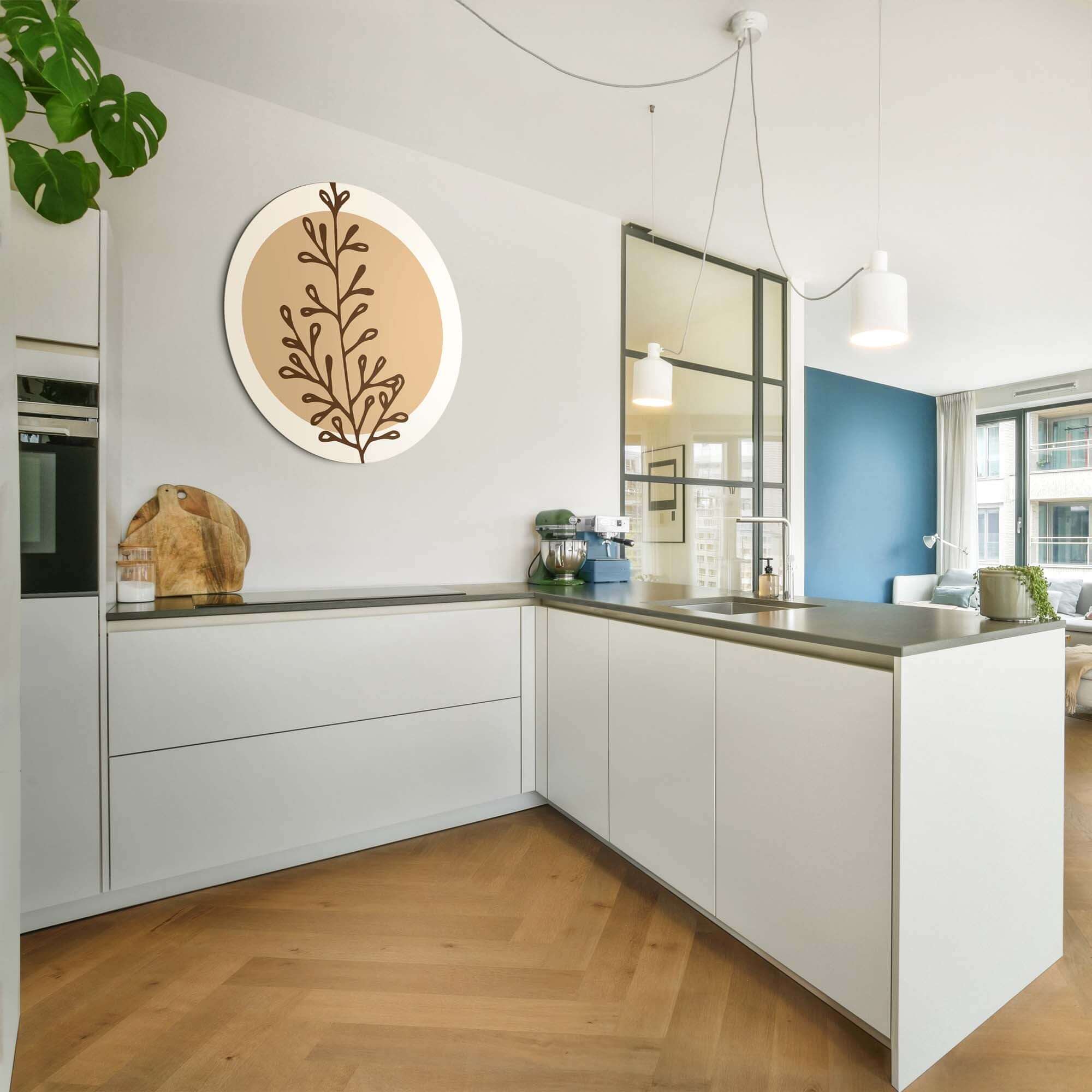 Earthy Branch Form - Wandbild in einer modernen Küche, eine sanfte Fototapete in warmen Erdtönen, Wandbild Dekor