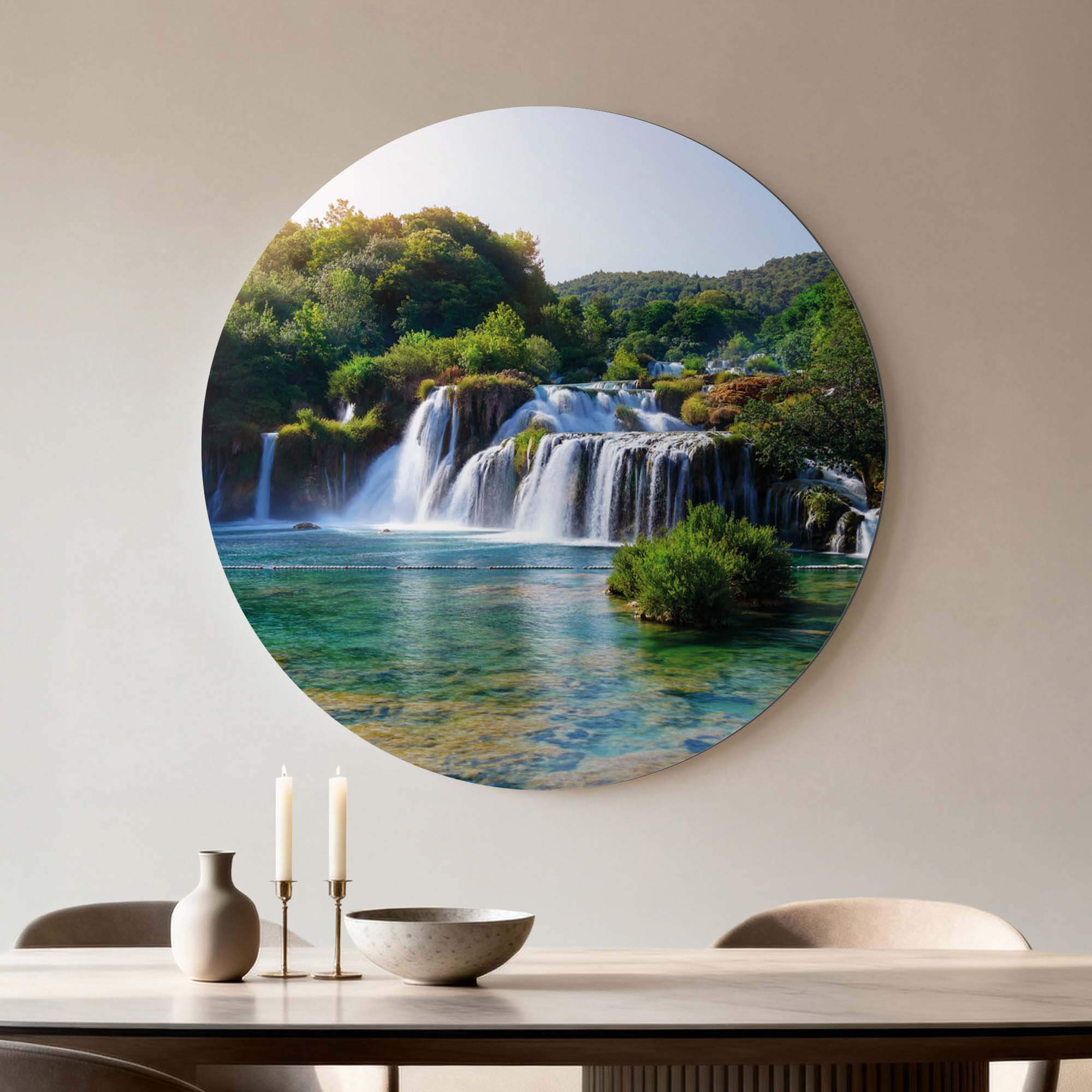 Emerald Falls - Wandbild mit türkisfarbenem See, mächtigen Wasserfällen und natürlicher Schönheit. Perfekt für Küche oder Esszimmer. Wandbild, Wandbild.