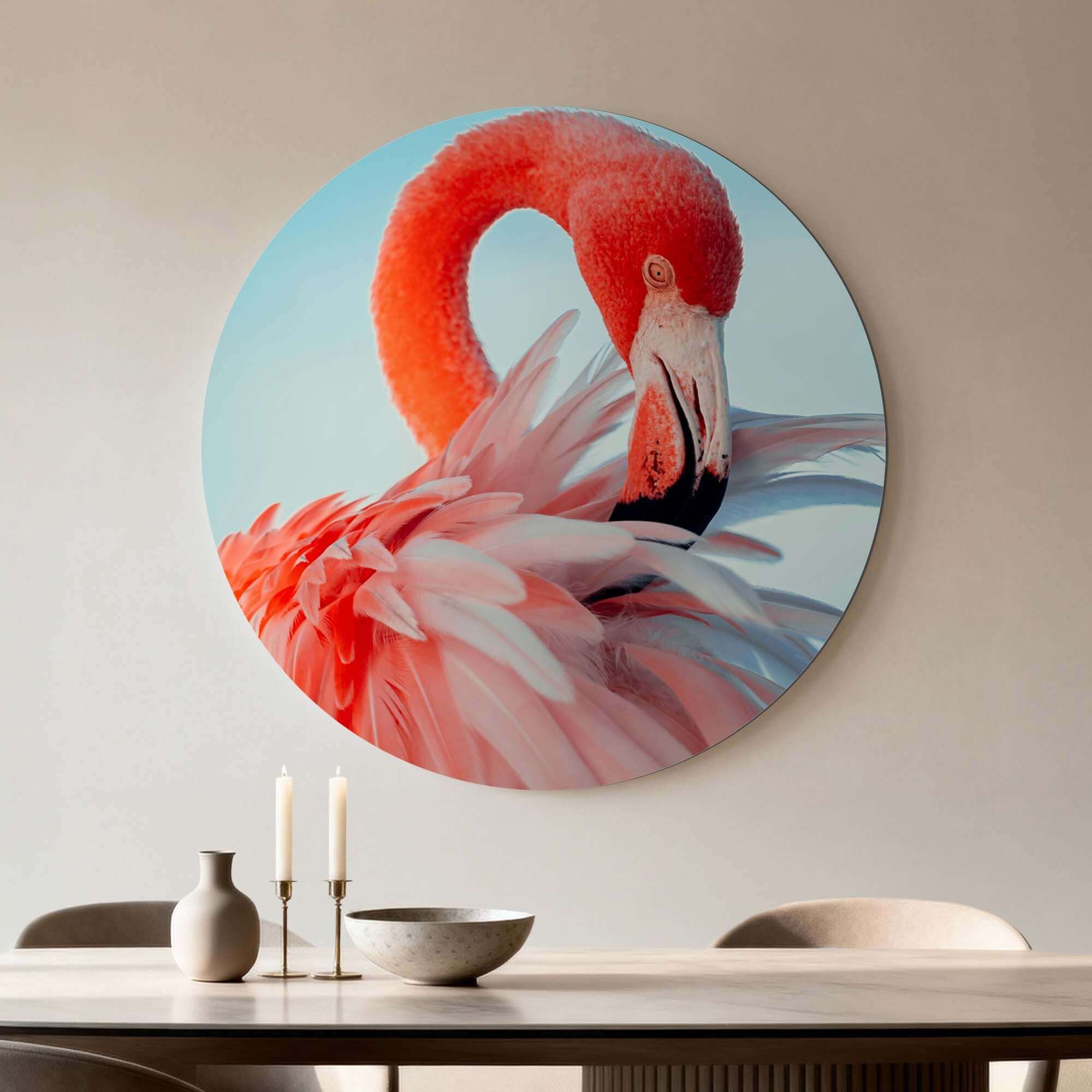 Feathered Grace - Wandbild mit einem eleganten Flamingo in zarten Rosatönen, perfekt für eine stilvolle Einrichtung.