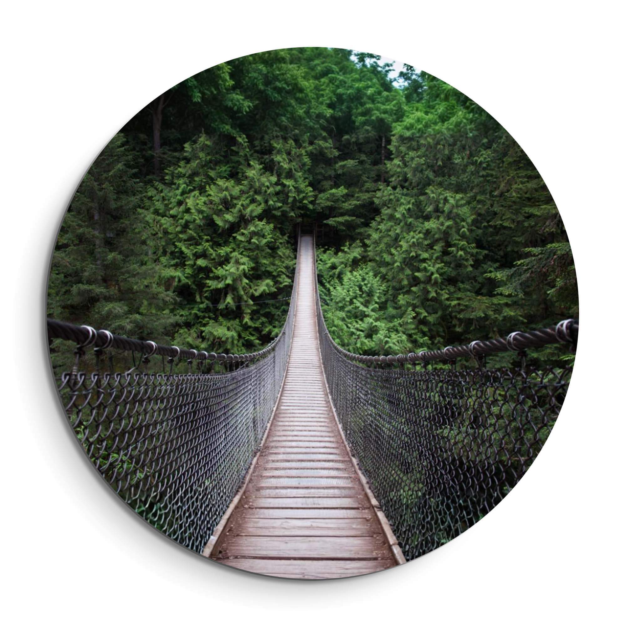 Forest Crossing - Wandbild einer hölzernen Hängebrücke im grünen Wald, ein abenteuerlicher Wandbild.