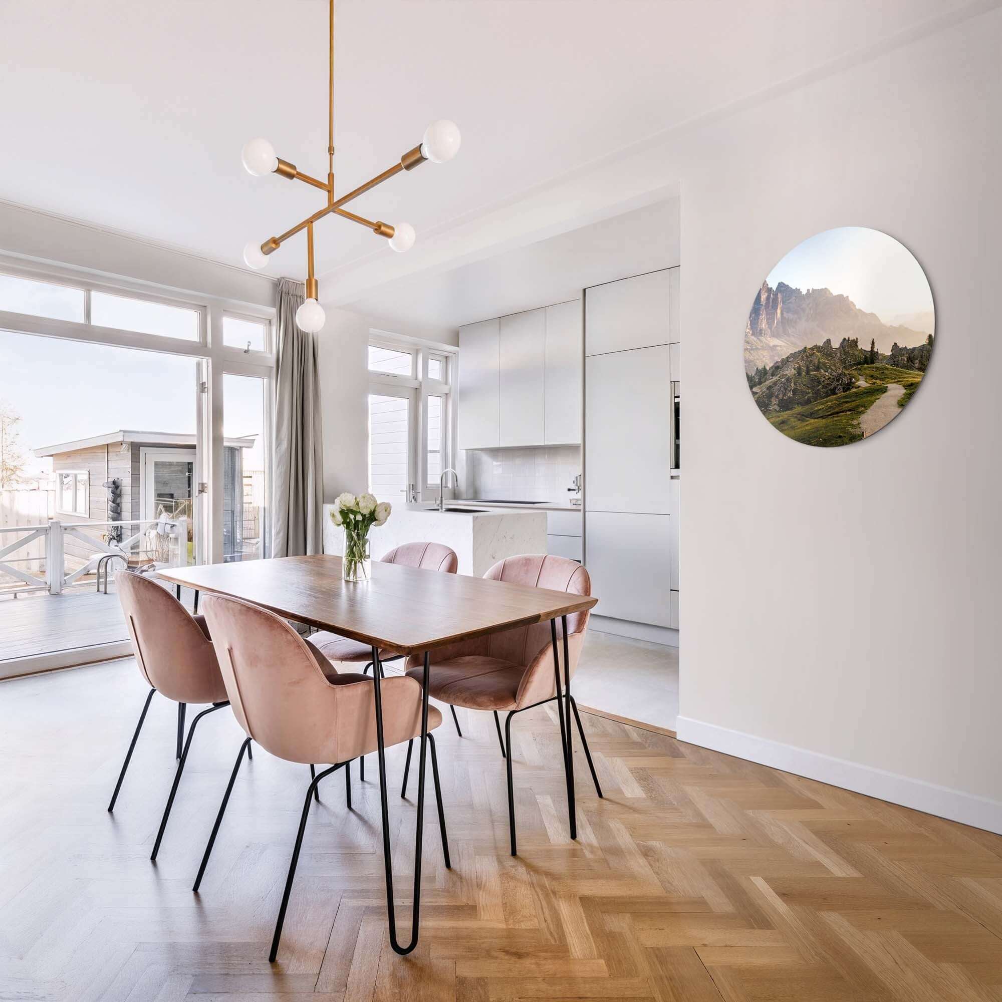 Golden Ridge Trail - Wandbild im Esszimmer, heiterer Wandbild mit goldenem Bergpfad, perfekt für jeden Raum, Wandbilder Dekor.