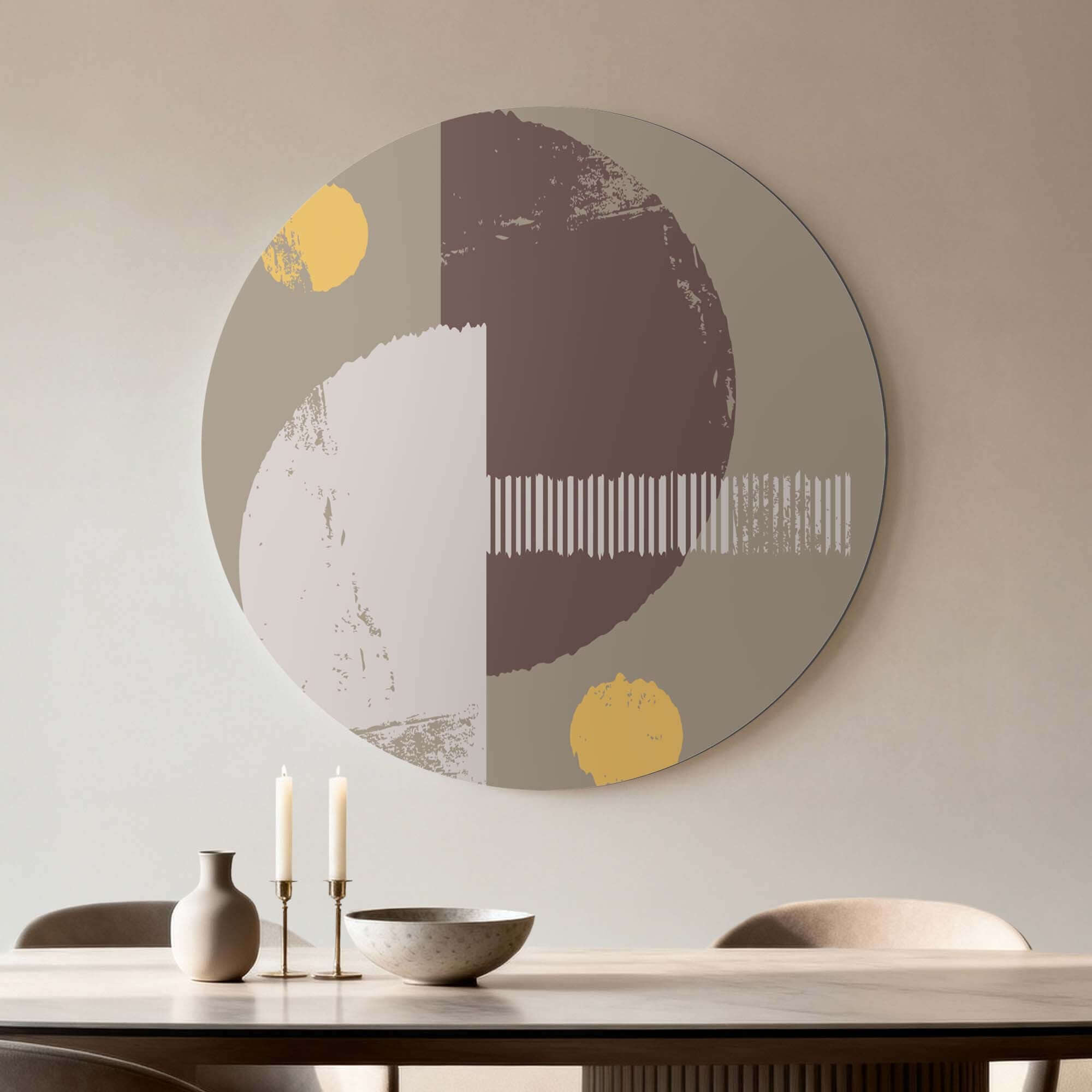 Lunar Balance - Wandbild mit abstrakten Formen, sanften Erdtönen und Gold, perfekter Wandbild als Blickfang für Küche und Wohnzimmer