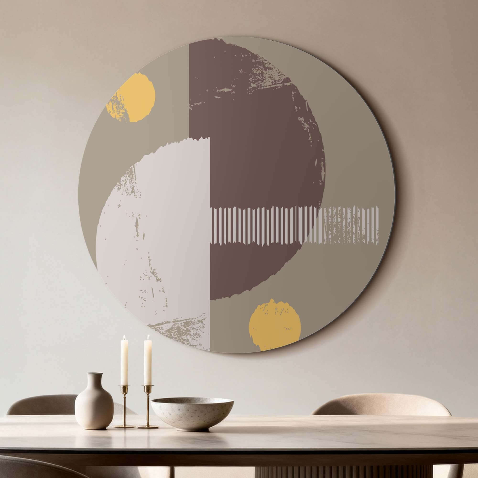 Lunar Balance - Wandbild mit abstraktem Design, weichen Erdtönen und Gold, ein stilvoller Wandbild für die Küche oder das Esszimmer.