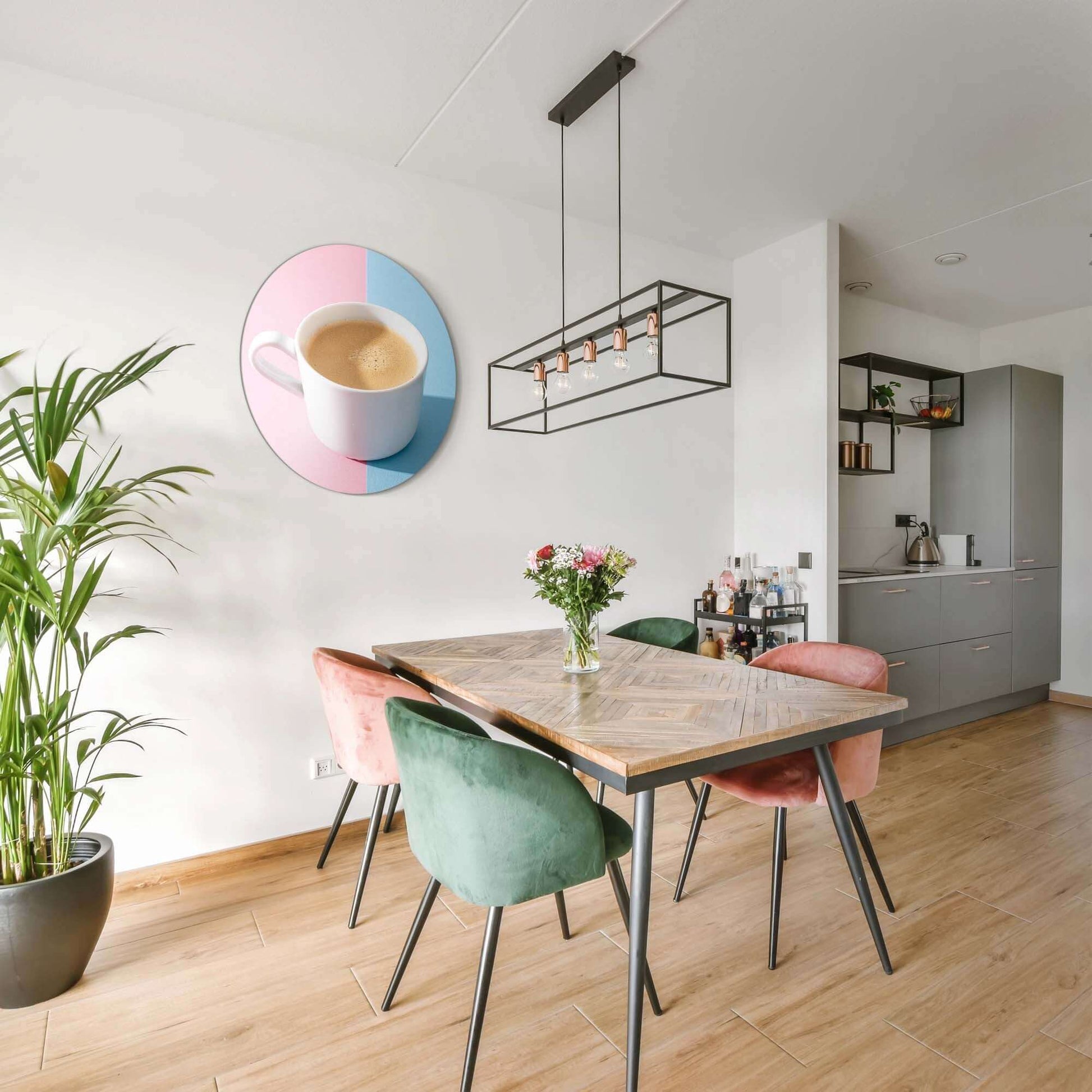Pastellfarbener Kaffeemoment - Wandbild, ein Wandbild mit Kaffeetasse in der modernen Küche, perfekt für die Küche oder Kaffeeecke.