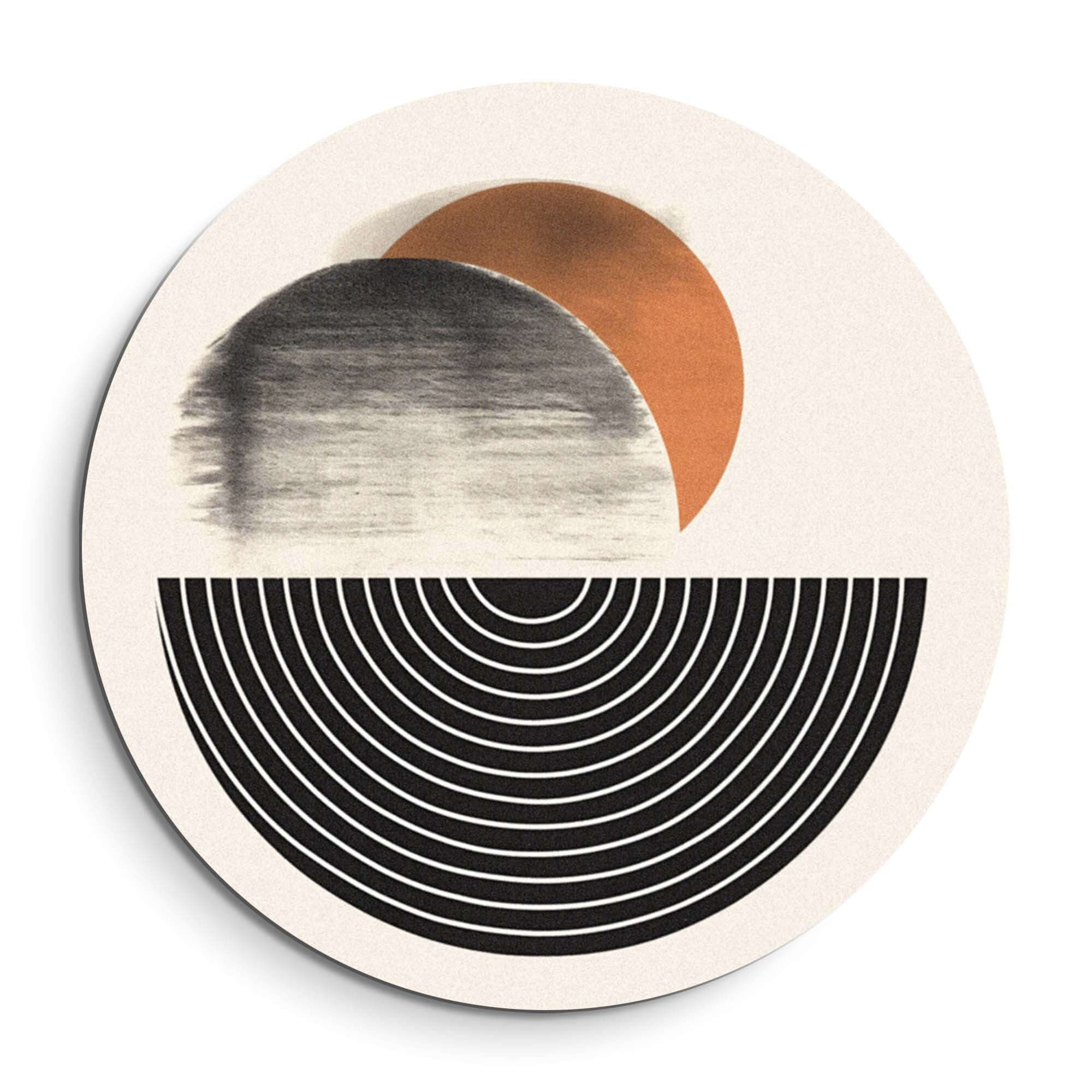 Retro Horizon - Wandbild in sanften Beigetönen mit grafischen Formen in Schwarz und warmem Orange, der perfekte Wandbild für jeden Raum.