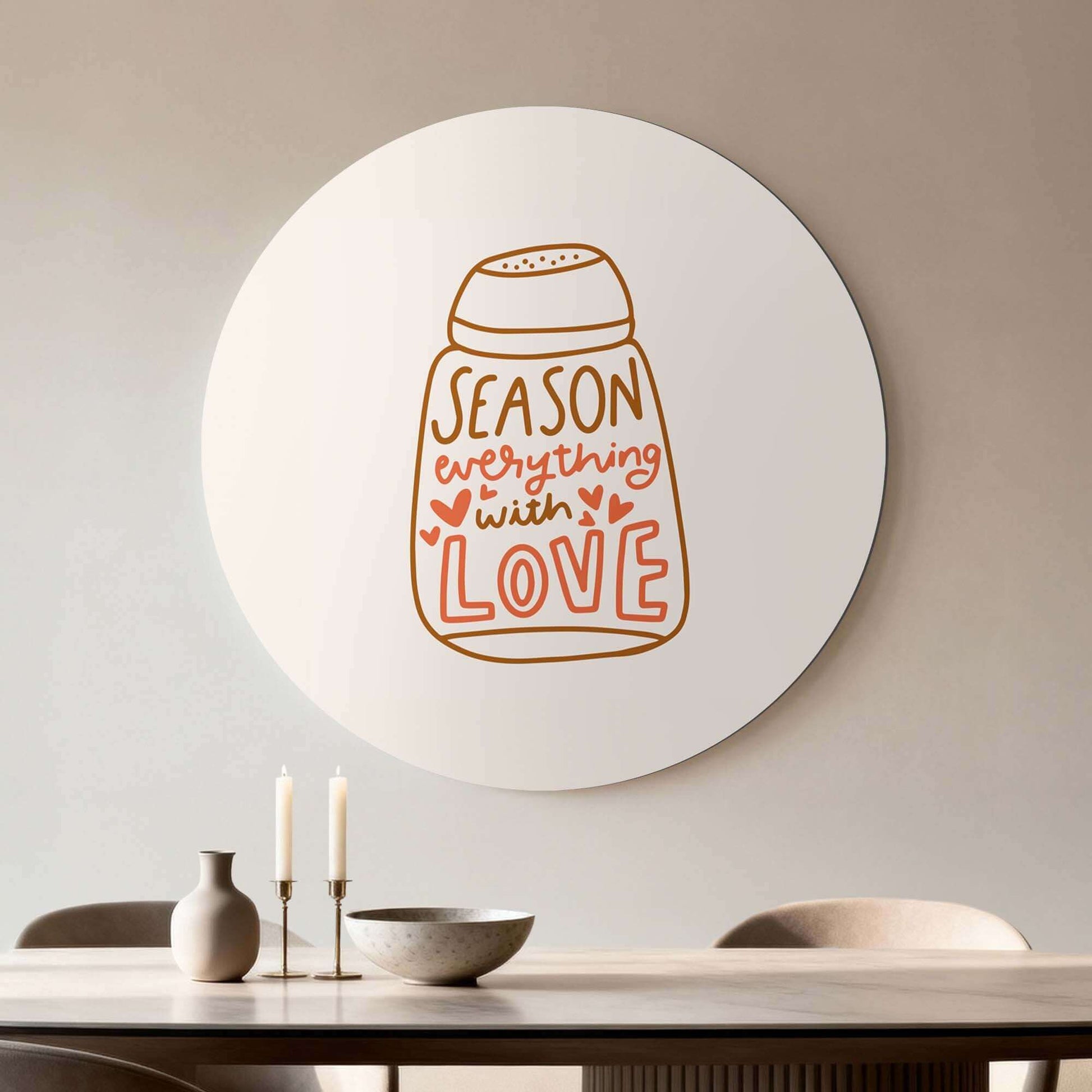 Season With Love - Wandbild mit verspieltem Text und Herzen, ein fröhlicher Wandbild für die Küche, Wandbilder und Innendekoration.