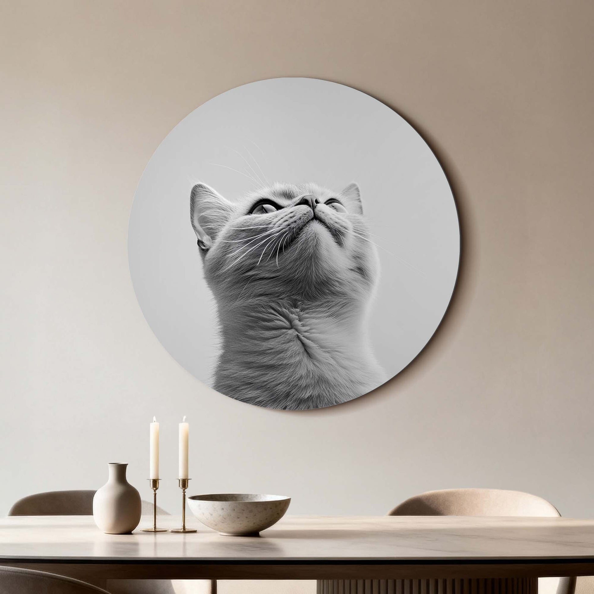 Silver Whisker - Wandbild mit eleganter grauer Katze auf hochwertigem Dibond, perfekte Wanddekoration.