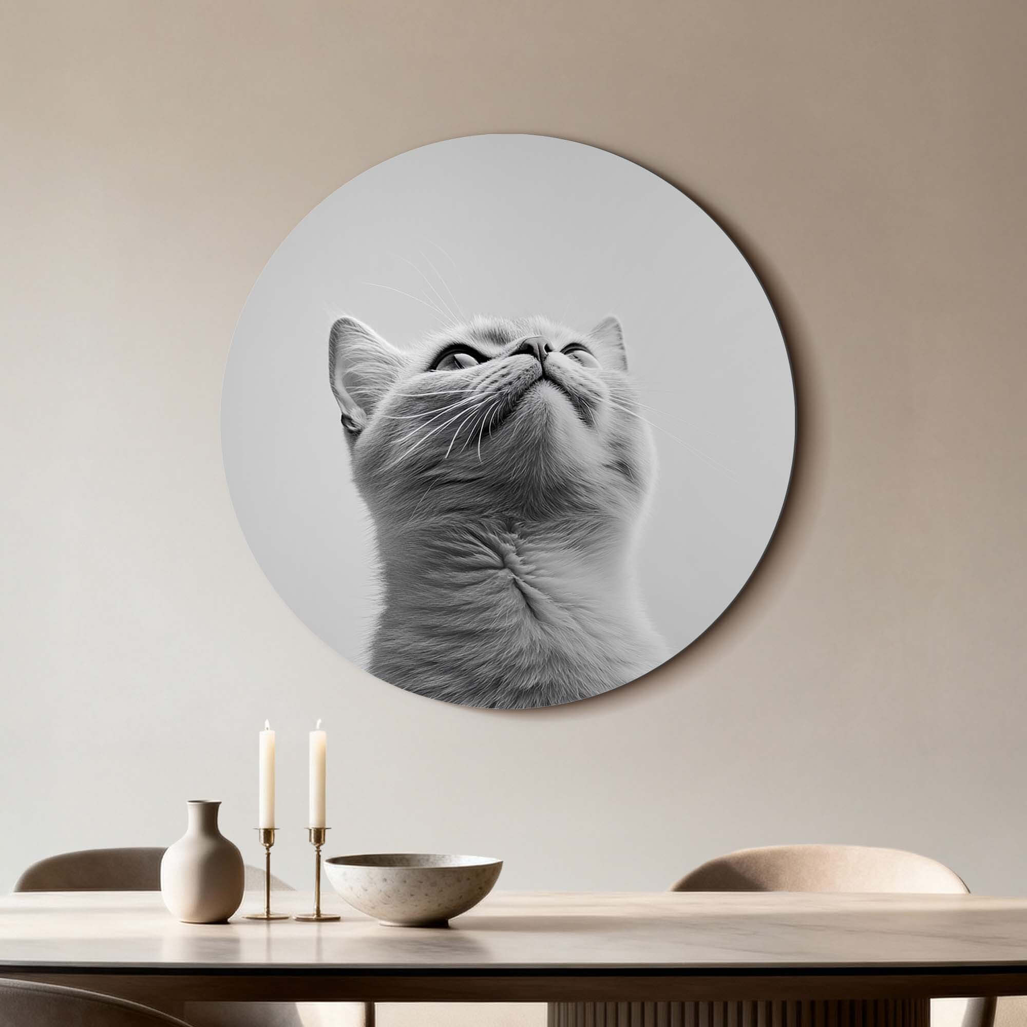 Silver Whisker - Wandbild mit eleganter grauer Katze auf hochwertigem Dibond, perfekte Wanddekoration.