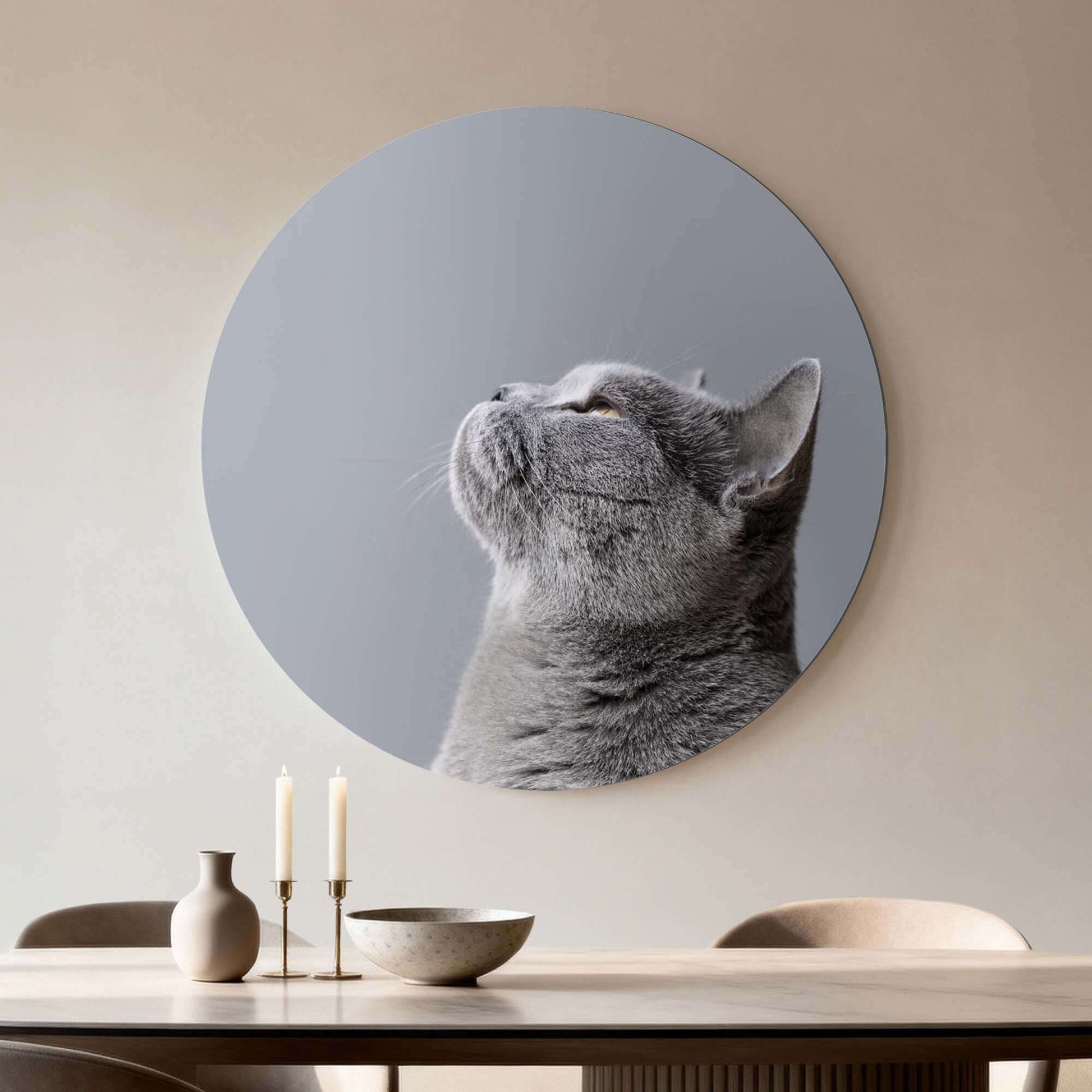 Soft Focus - Wandbild einer grauen Katze in sanften Grautönen, ideal für dezentes Design.