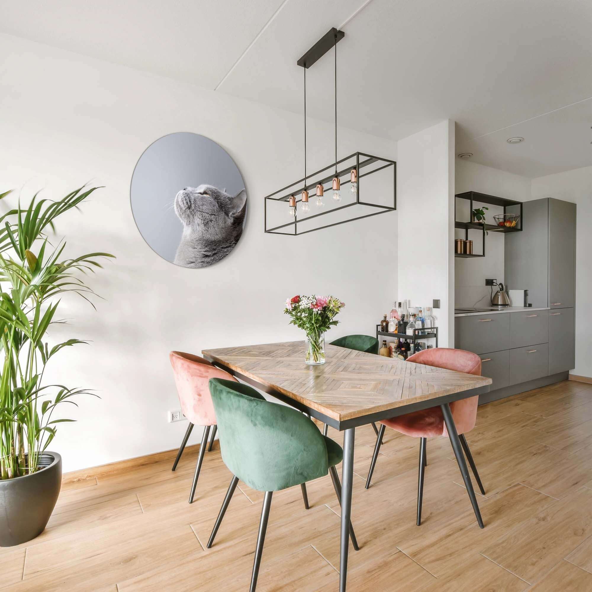 Elegantes Interieur mit Soft Focus - Grauer Katzen-Wandbild, perfekt für dezentes Design in Ihrem Zuhause.