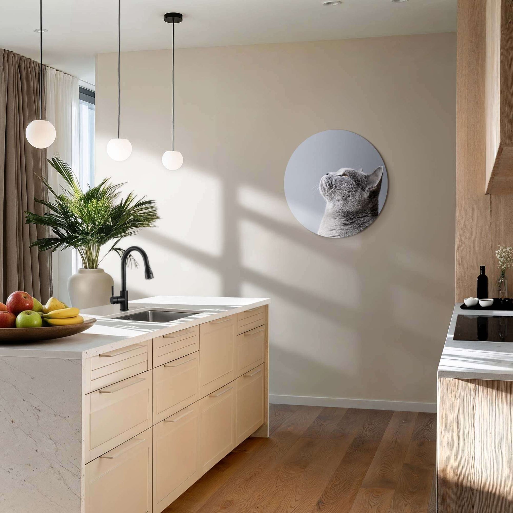 Soft Focus - Wandbild mit grauer Katze in sanften Grautönen, perfekt für jedes Interieur.