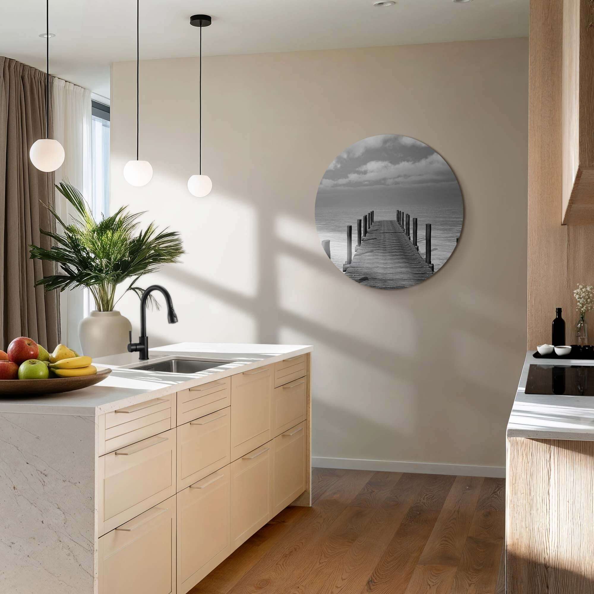 Stille Wasser - Wandbild heiteres schwarzes und weißes Holzgerüst, Wandbild für Ruhe und Eleganz im Haus, Wandbilder Dekor.