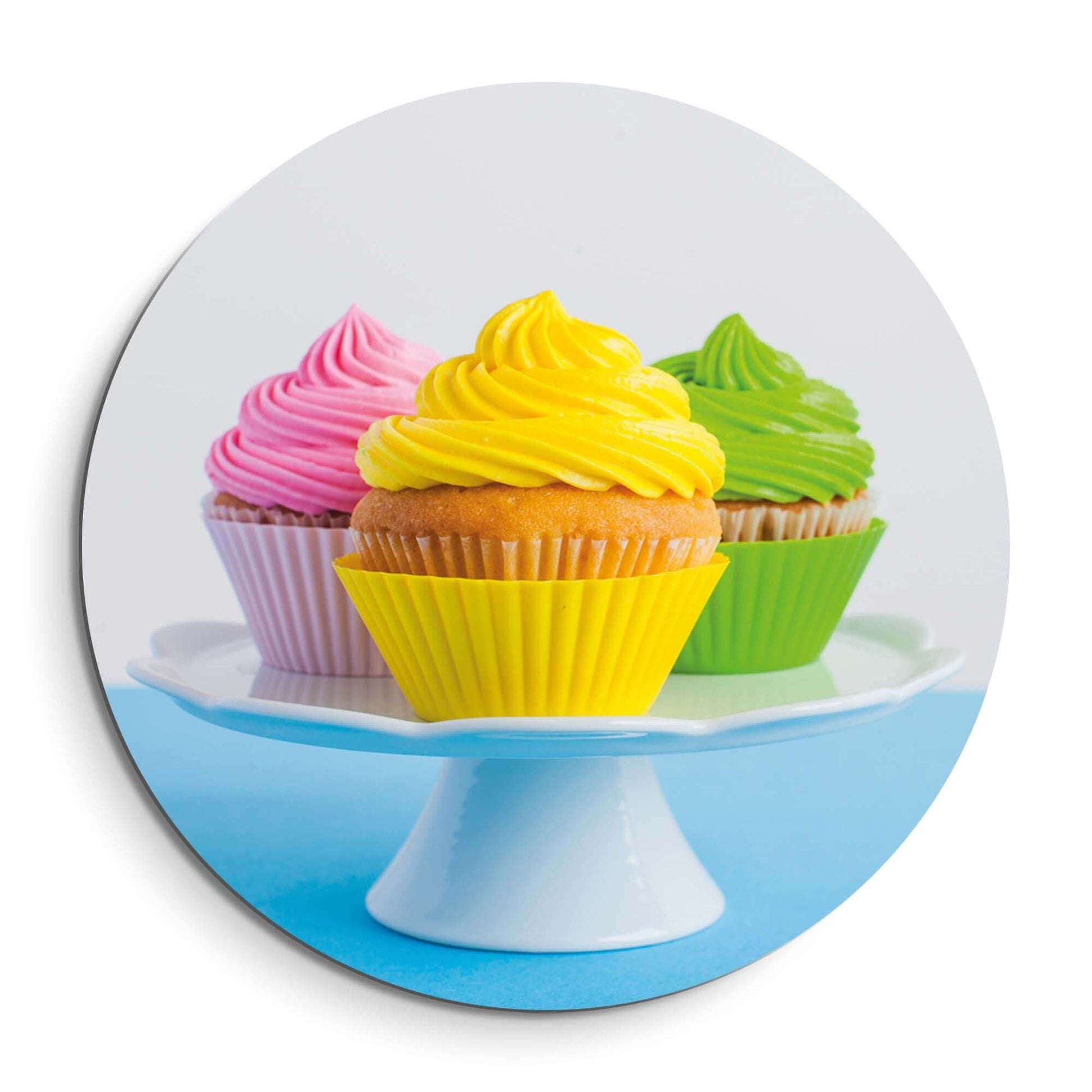 Sweet Swirl Trio - Wandbild mit bunten Cupcakes auf einer Platte, perfekte Wanddekoration. Wandbild, Wandbild Design.