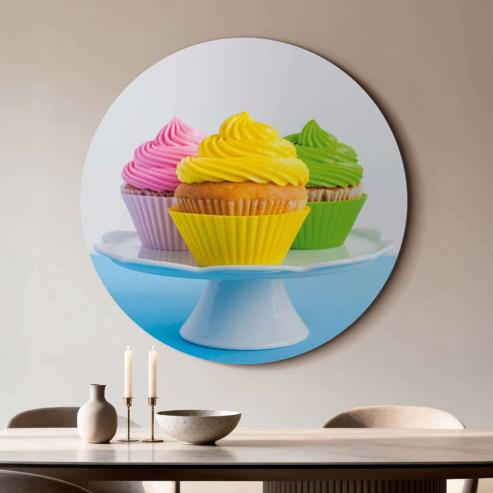 Sweet Swirl Trio - Wandbild mit bunten Cupcakes, fröhliche Wanddekoration, Küchendekoration mit Wandbildern, Wandbild-Akzent.