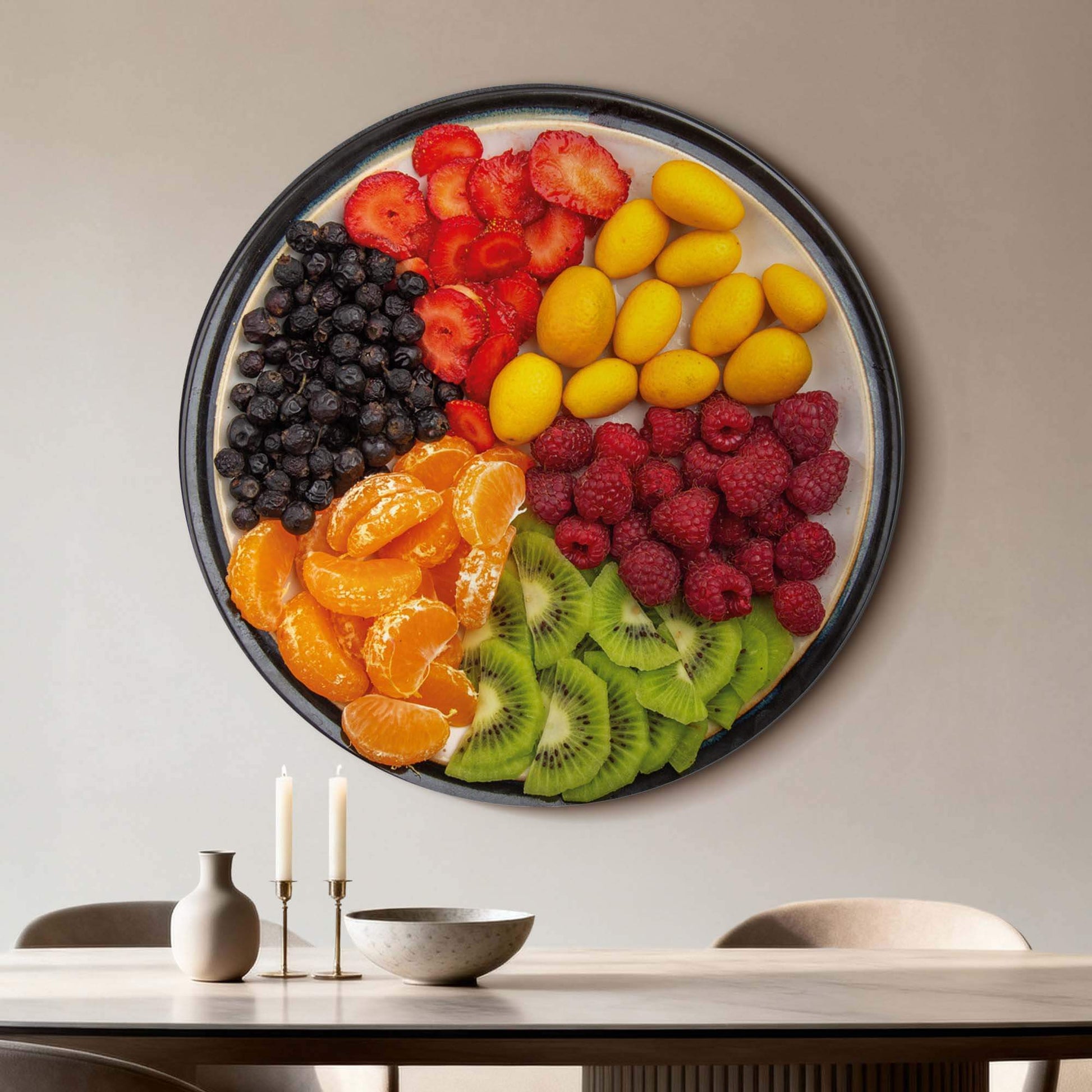 Vibrant Fruit Medley - Wall Circle, farbenfroher Wandbild aus saftigen Früchten, perfekt für jede Küche, Ess- oder Frühstücksecke, Wandbilder Wandbild.