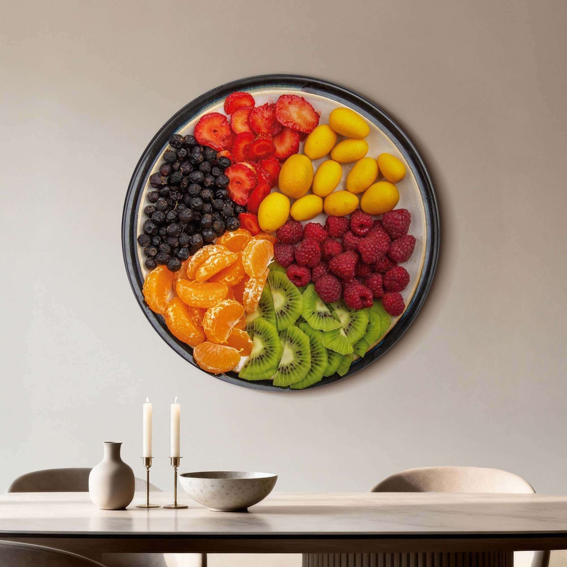 Vibrant Fruit Medley - Wandbild an der Wand in der Küche, bunter Wandbild voller saftiger Sommerfrüchte, perfekte Wanddekoration.