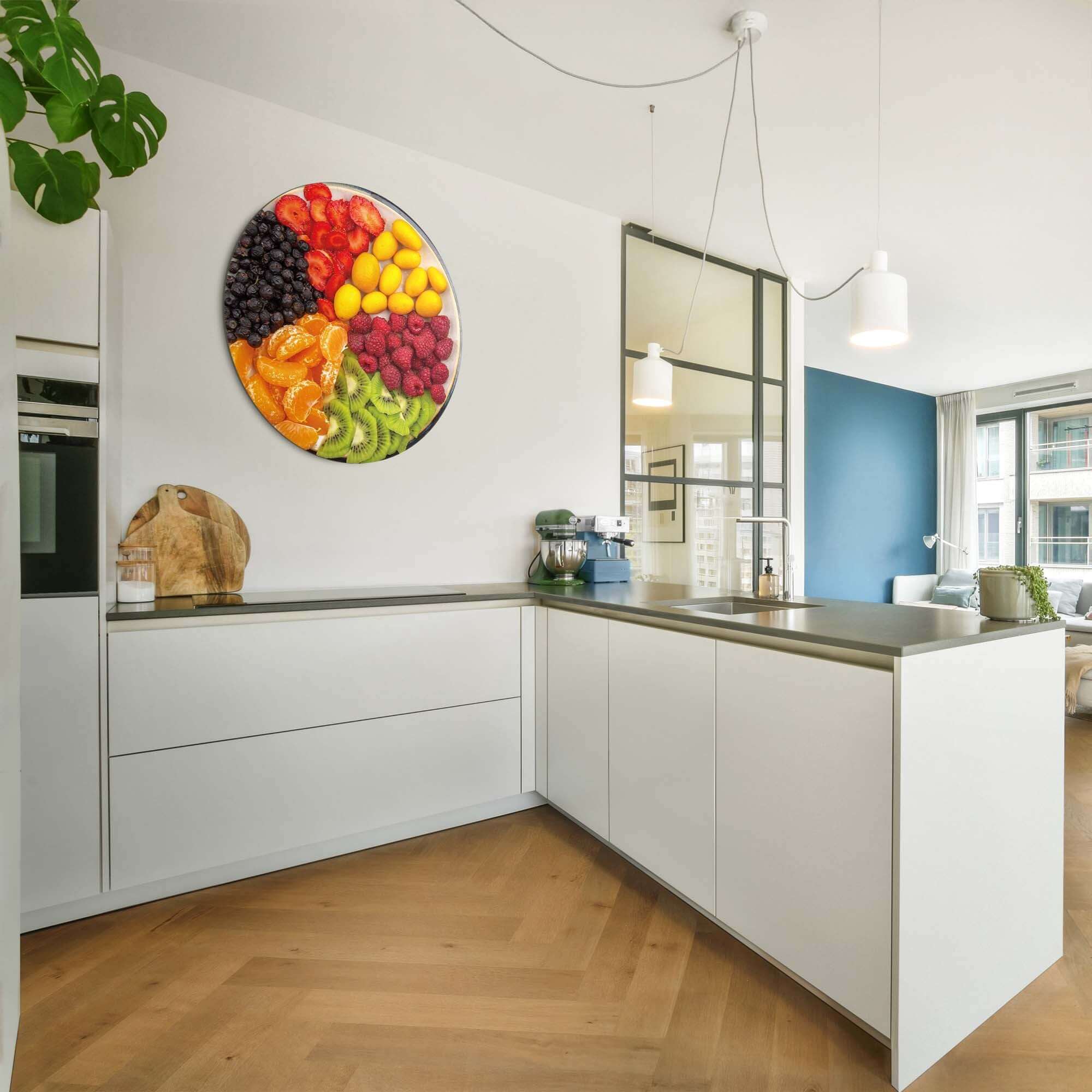 Vibrant Fruit Medley - Wandbild als farbenfroher Wandbild in der modernen Küche, energiegeladener Blickfang voller Sommer-Wandkunst.
