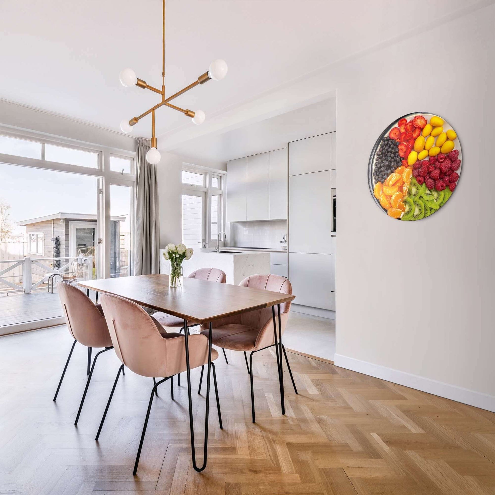 Vibrant Fruit Medley - Wandbild als farbenfroher Wandbild in einem modernen Esszimmer, ideal für Küche und Frühstücksecke. Wandbilder Dekoration.