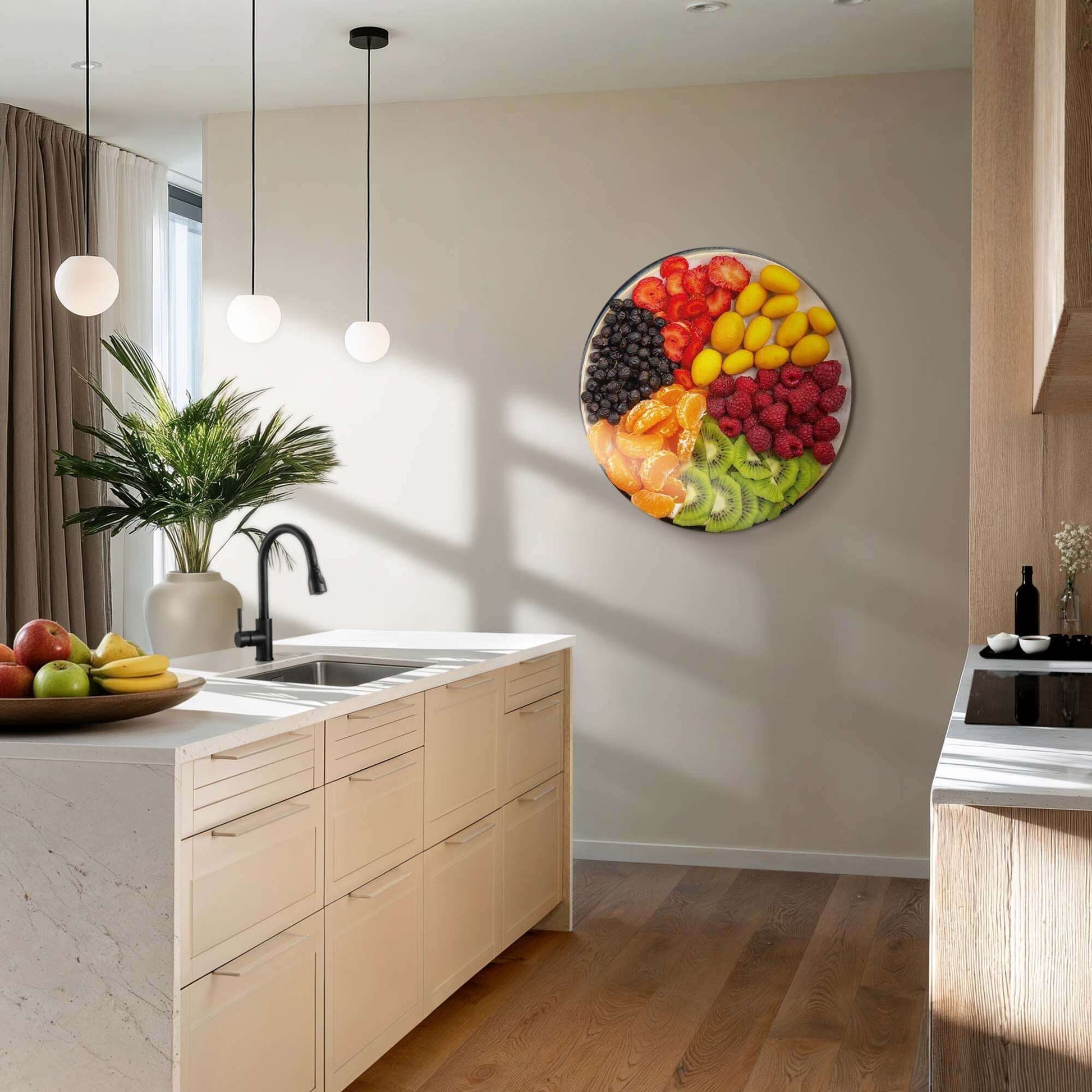 Vibrant Fruit Medley - Wandbild in moderner Küche, farbenfroher Wandbild, der jedem Raum Energie verleiht. Perfekt für Wände.