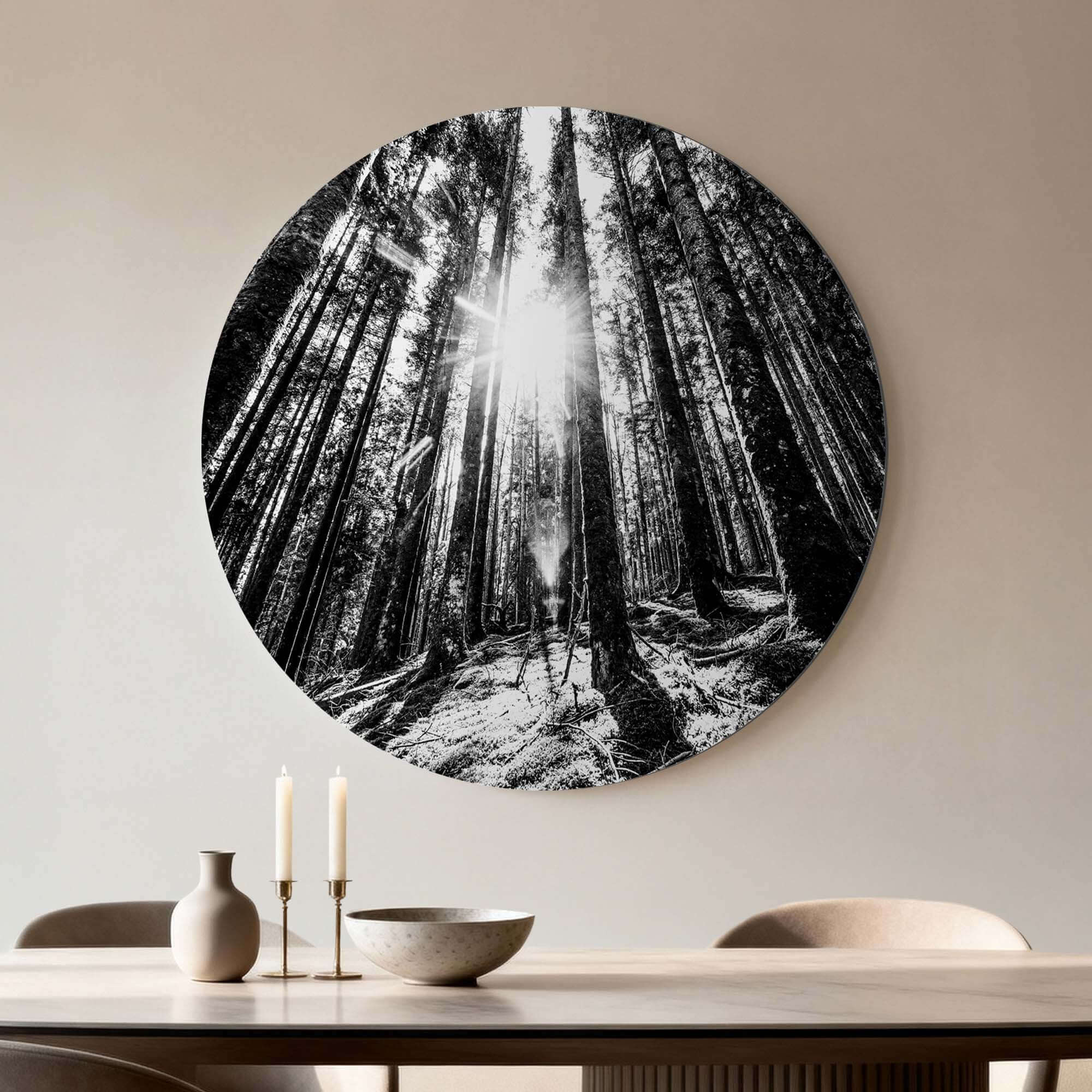 Whispering Pines - Wandbild: Schwarze und weiße Wandbilder mit einer Waldlandschaft für eine ruhige Atmosphäre, die in jeden Wohnraum passt.