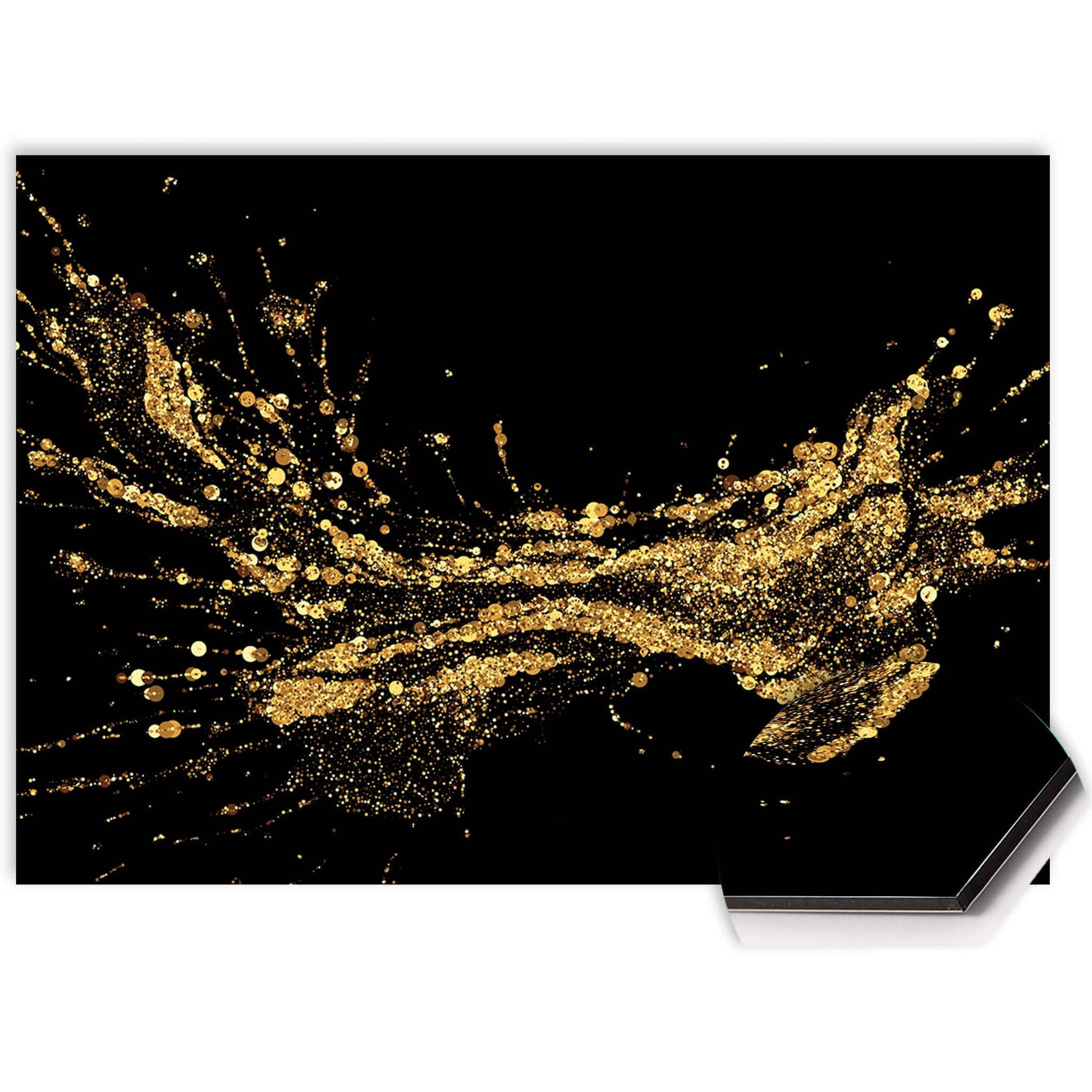 Golden Splash Spritzwand mit goldenem Design auf Schwarz, perfekt für die Küche Spritzwand und Spritzschutz für einen eleganten Küchenstil.