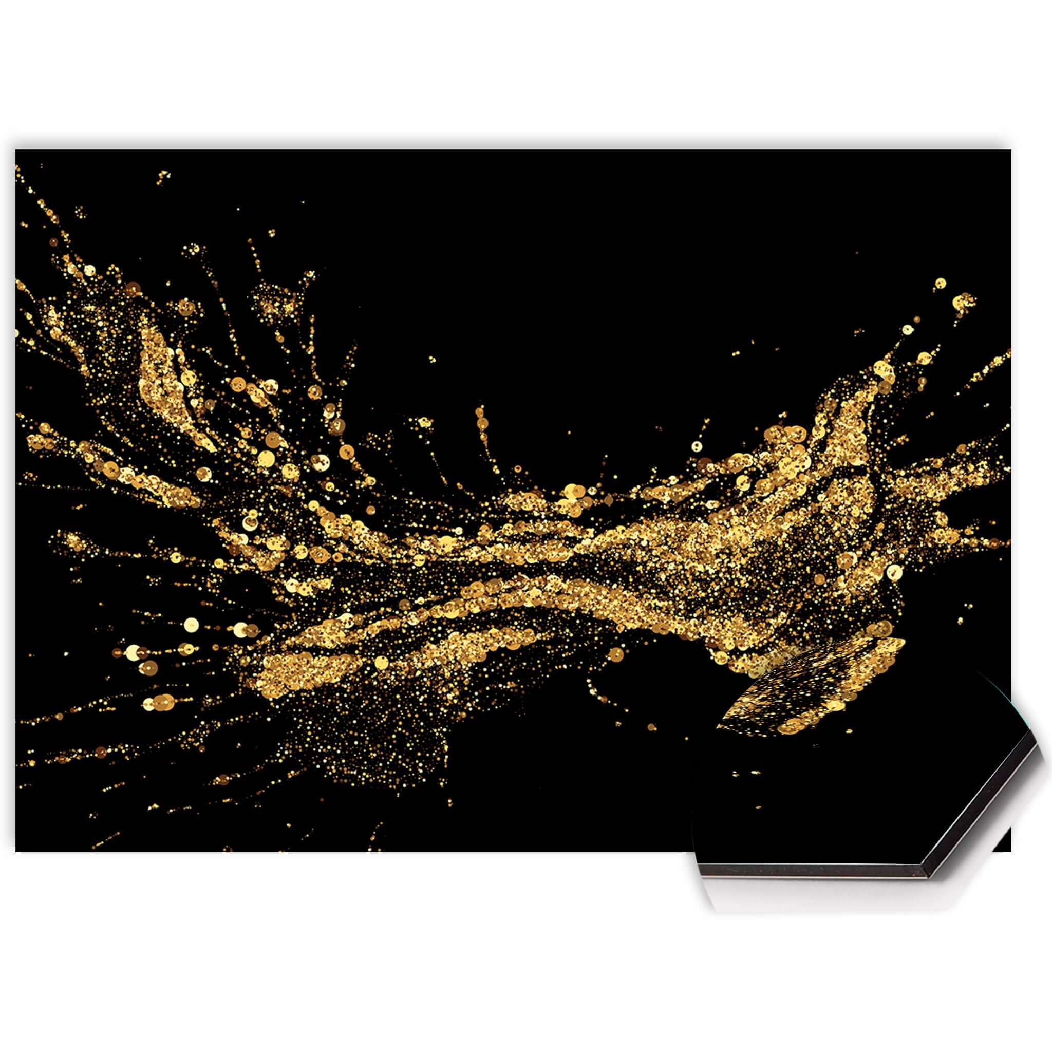 Golden Splash Spritzwand mit goldenem Design auf Schwarz, perfekt für die Küche Spritzwand und Spritzschutz für einen eleganten Küchenstil.
