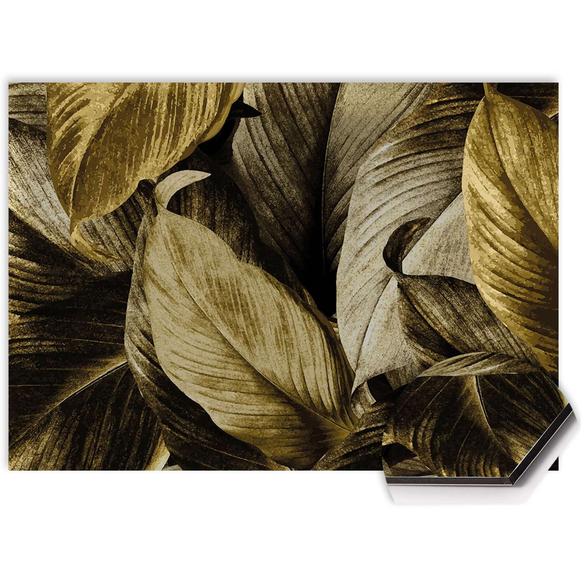 Golden Leaves Splash Screen mit goldenem Blattmotiv für eine stilvolle Küche. Hochwertiges Design für Splash Wall und Kitchen Splash Screen.